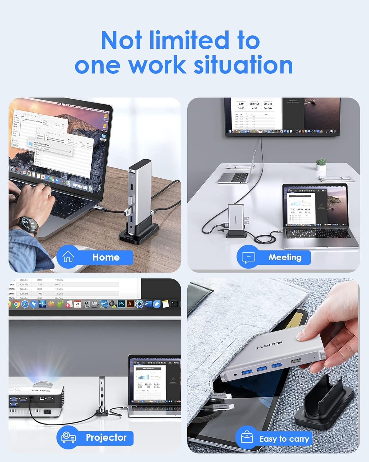 LENTION USB C Docking Station with 100W PD, 4K HDMI, Gigabit Ethernet, USB 3.0/2.0 & Aux Adapter Compatible 2023-2016 Macbook Pro, Mac Air/Surface, More, Stable Driver Certified (CB-D53, Silver) image number 1