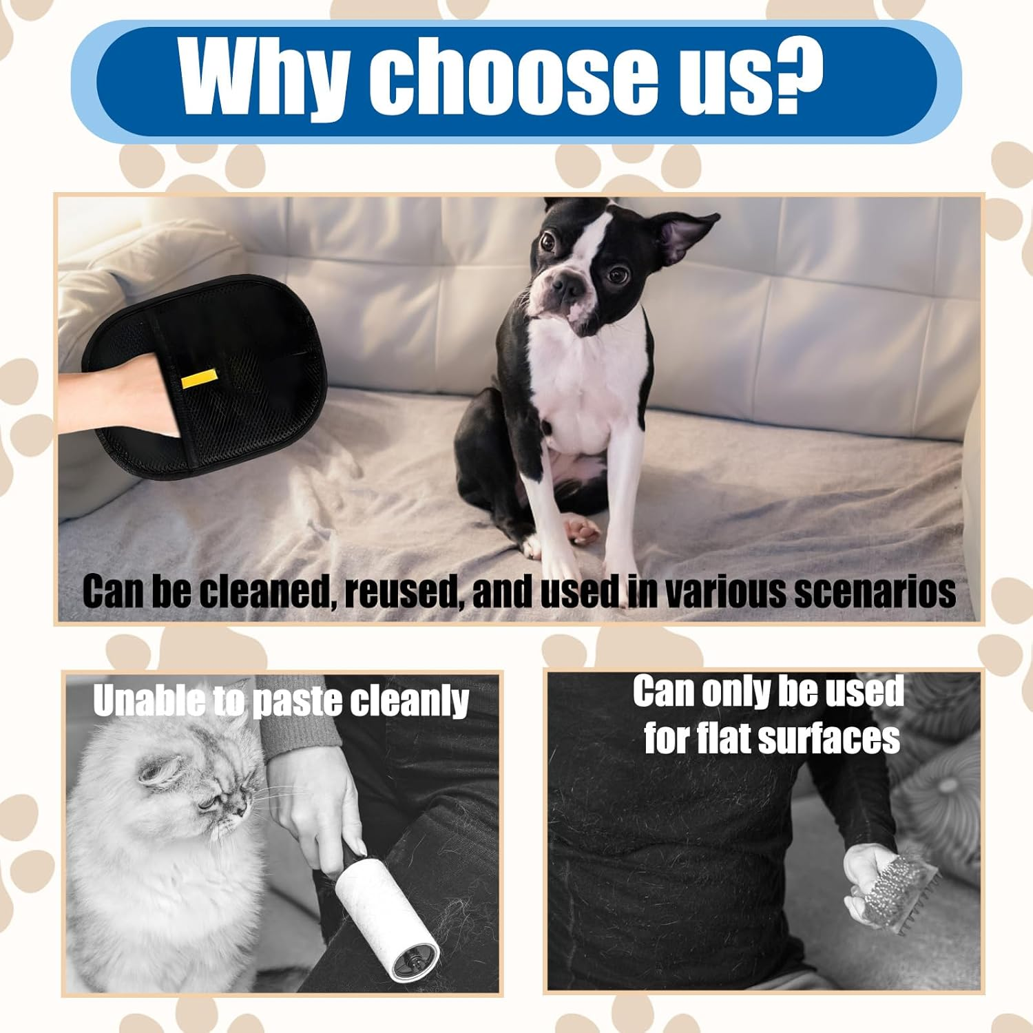 2PCS Pet Hair Remover Glove, Electrostatic Pet Hair Removal Glove for Furniture and Car Seats, 2-In-1 Pet Grooming and Cleaning Gloves, Dog Hair Remover Gloves with Deshedding Brush image number 2