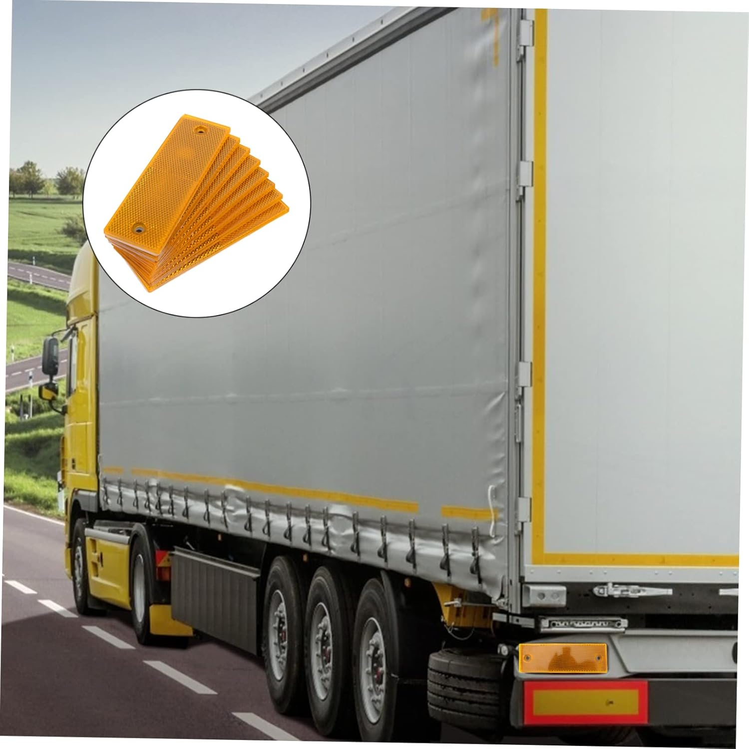 GANAZONO 8Pcs Truck Rear Reflective Sign Warning Tape Set Adhesive Backing Orange Hole Reflectors for Vehicle Safety Nighttime Visibility Car Supplies image number 5