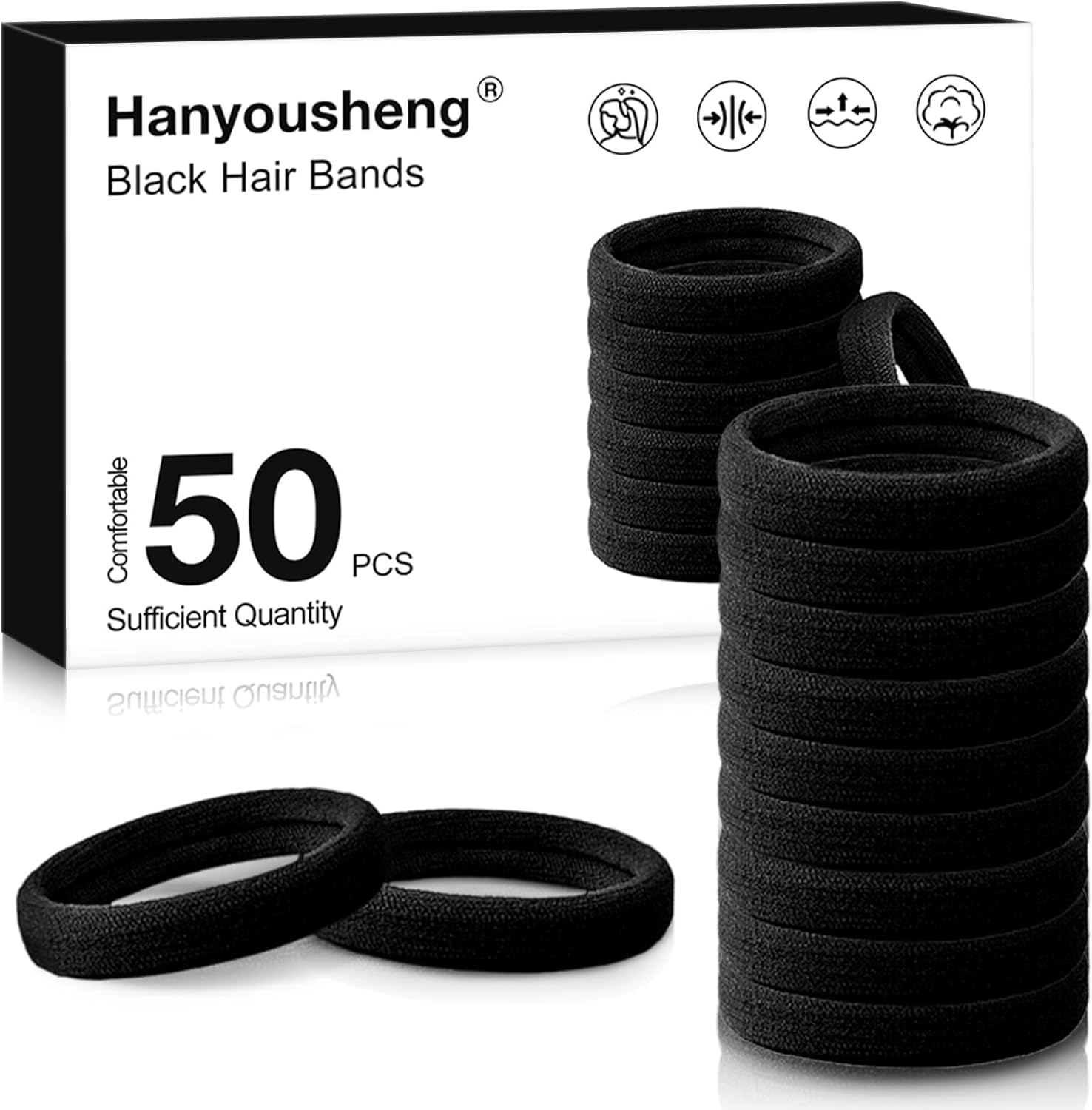 Hanyousheng Pack of 50 Hair Bobbles, 8 Mm Hair Scrunchies, Ladies, Hair Bobbles, Black, Hair Scrunchies, Men, Soft Braid Elastic, for Girls Men Women, Black image number 6