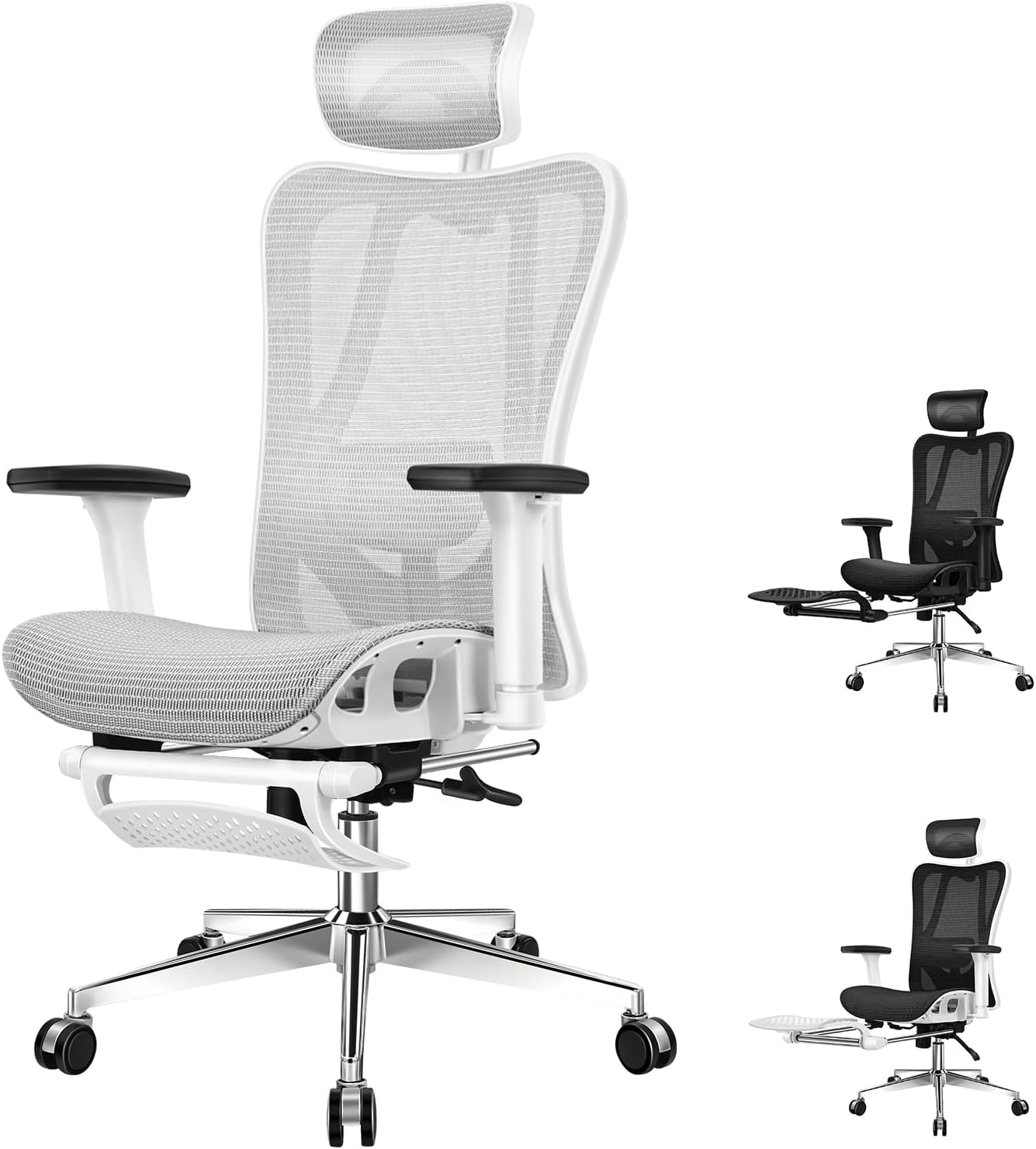 ALFORDSON Ergonomic Mesh Office Chair with 3D Armrest, Executive Study Computer Chair with Adjustable Headrest & Footrest, Recline & Tilt Gaming Desk Chair with Adaptive Lumbar Support, Black