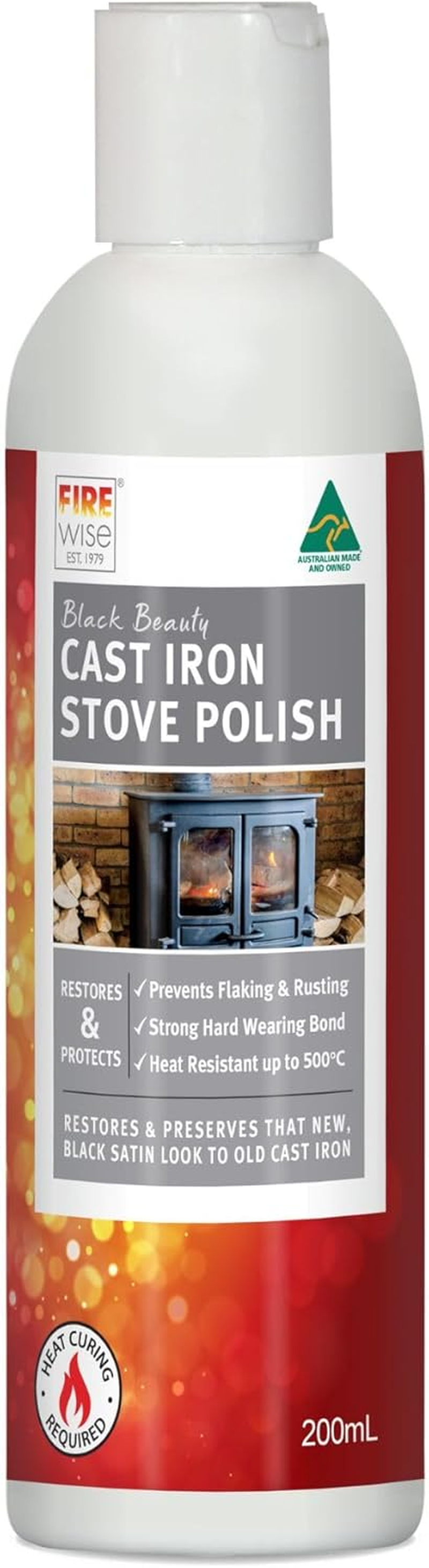 Black Beauty Cast Iron Stove Polish Restore That New Look, Black Satin Finish Provides Ongoing Protection against Flaking, Rusting and Pitting 200Ml