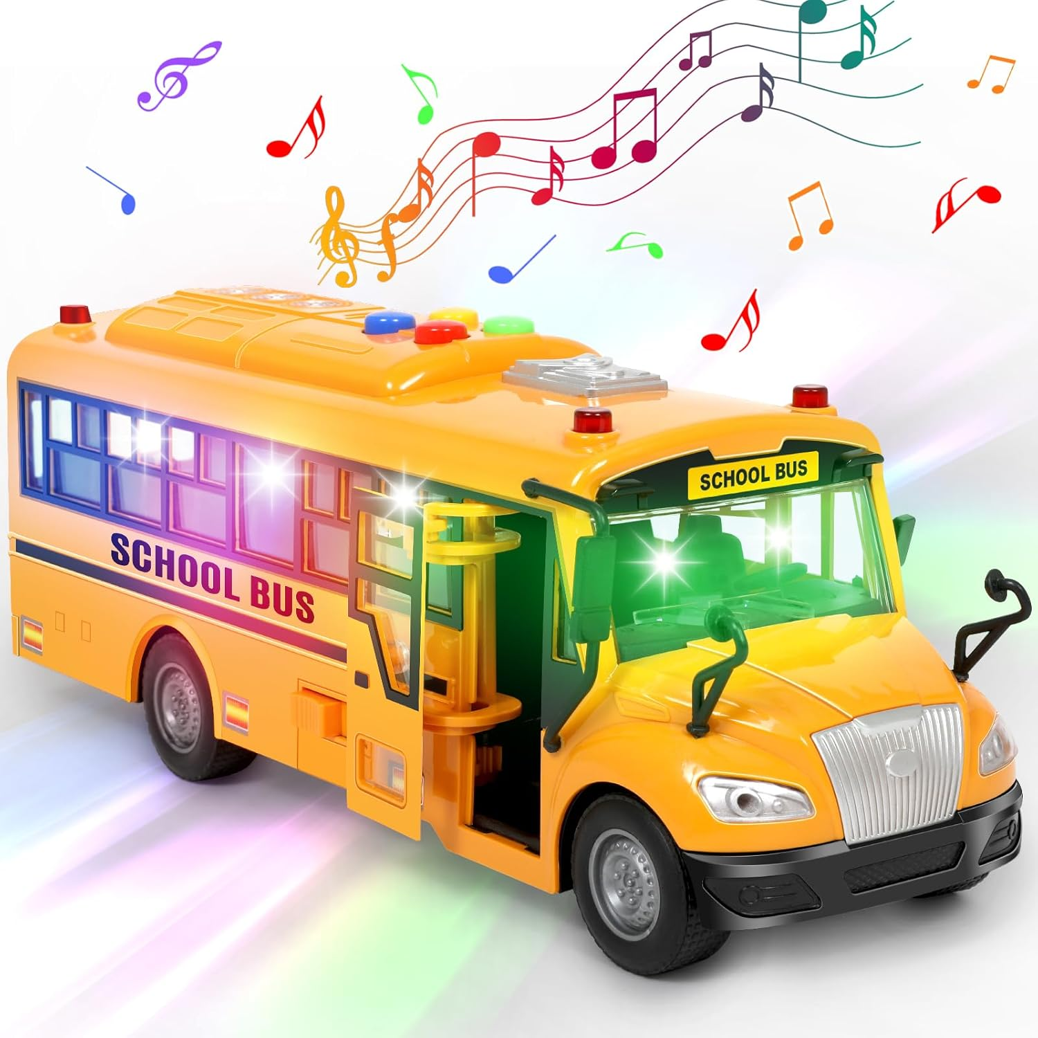 Yellow School Bus Toys for Toddlers with 4 Different Flashing Lights & Sound, Back and Side Doors Open Friction-Powered Wheels Light up Toy Buses Birthday Gift 3 4 Year Old and up Girl Boy Toys image number 4