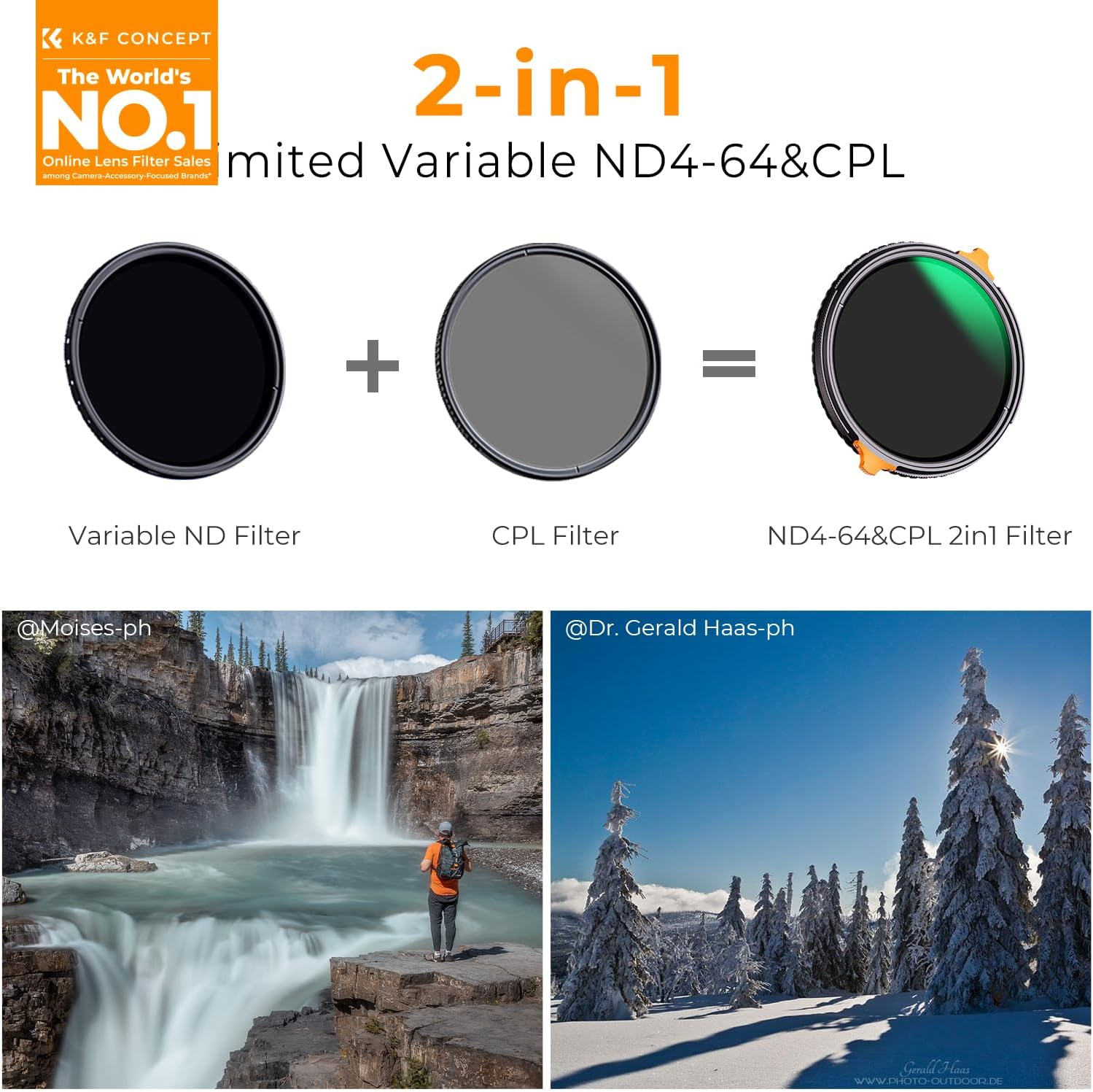 K&F CONCEPT 82Mm ND4-64 (2-6 Stops) ND Lens Filter Variable & CPL Polarizers Filter 2-In-1, 28 Multi-Coated Polarizing and Neutral Density Camera Lens Filter (Nano-X Series) image number 2