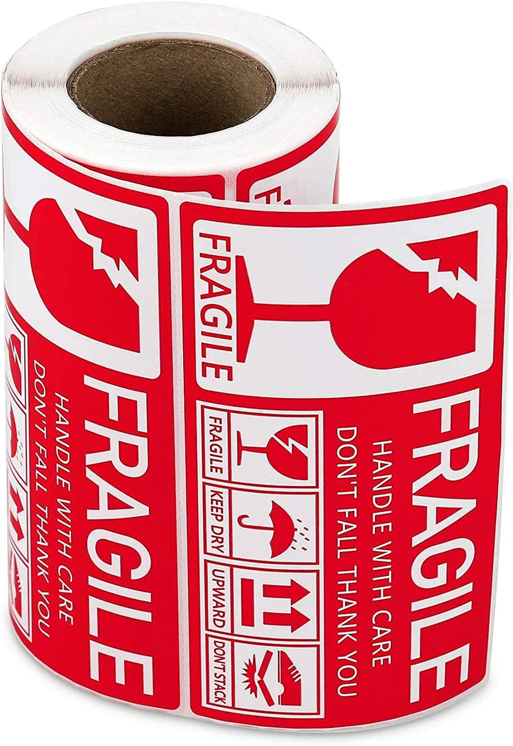 AUTENS Shipping Labels Fragile Stickers, 250Pcs 1 Roll 130 X 70Mm Labels, Warning Stickers with Notice Handle with Care Do Not Fall Thank You, Keep Dry Upward Do Not Trample (Red)