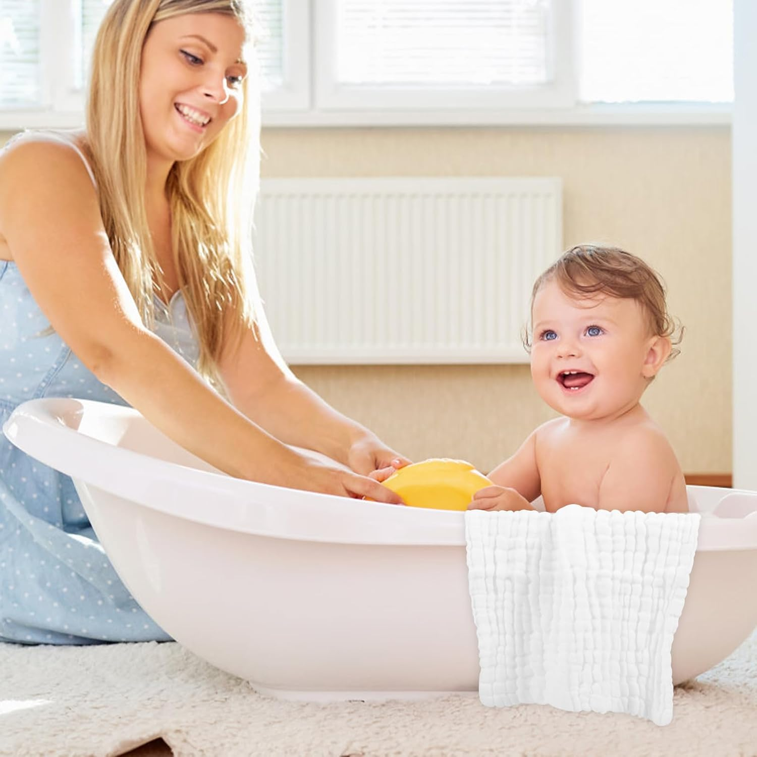 Winreal Baby Washcloths, Soft Muslin Cotton, 6 Pack, White Mint Blue image number 3