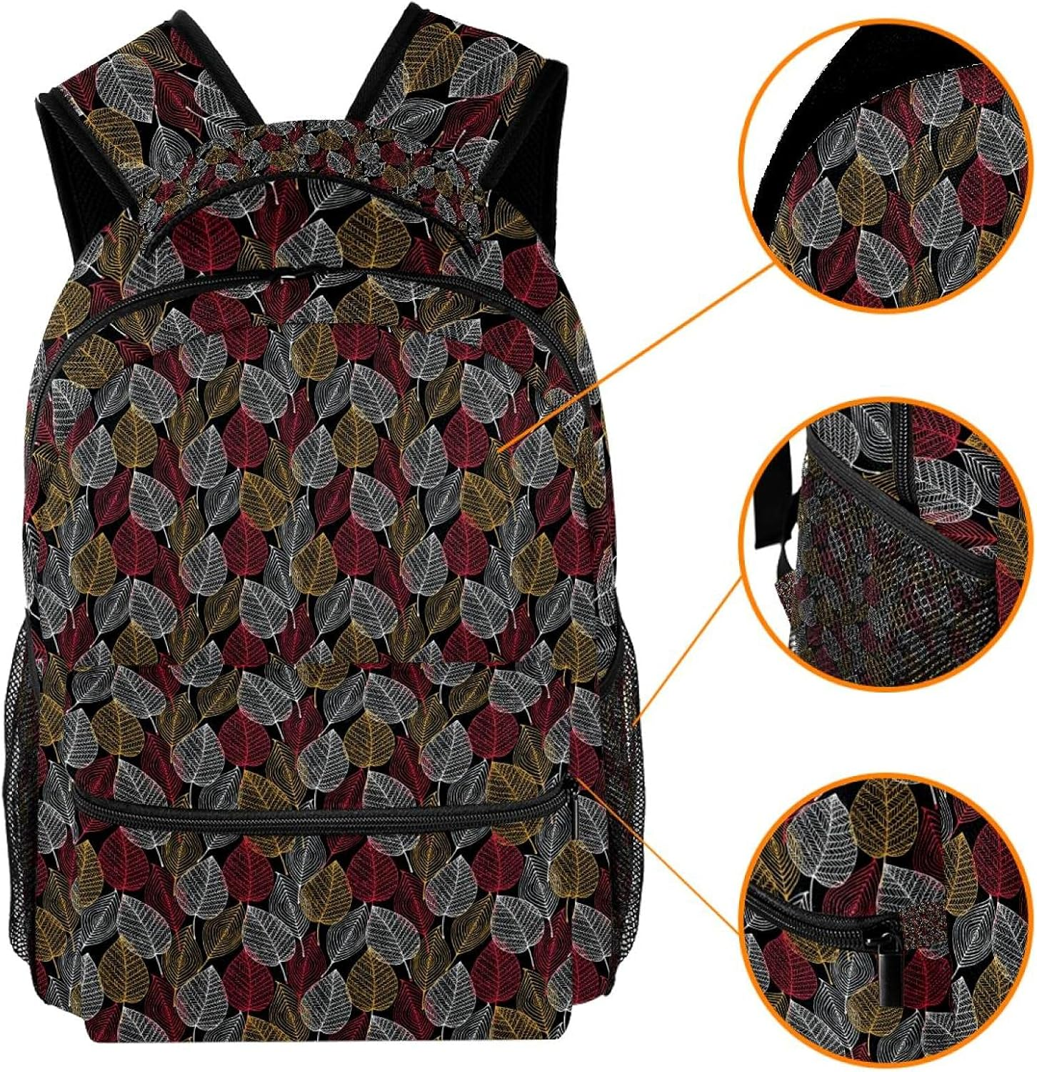 Lacy Leaf Skeleton Leaf Backpack Students Shoulder Bags Travel Bag College School Tote Backpacks image number 3