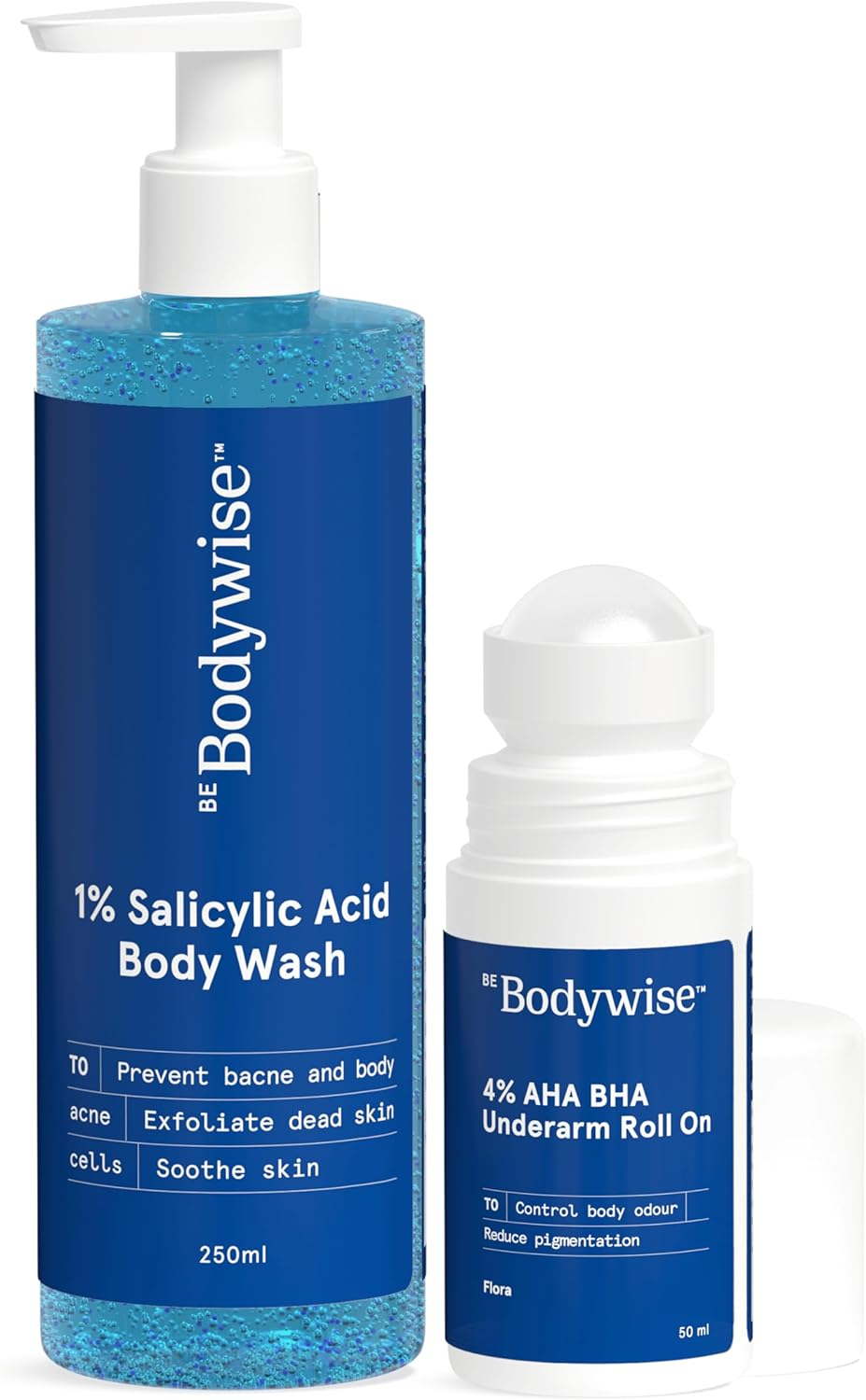Be Bodywise 1% Salicylic Acid Body Wash (250Ml) & Underarm Roll on (50Ml) | 2% Lactic Acid, 1% Mandelic Acid | Prevents Body Acne, Odour & Pigmentation | Suitable for Sensitive Skin