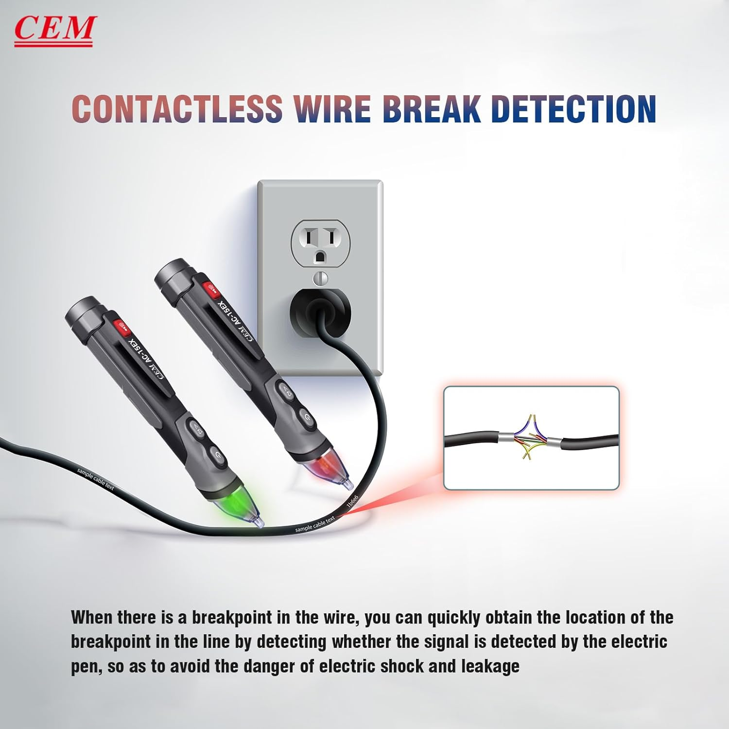 CEM AC-15EX Voltage Tester with Dual Range 12V-1000V/100V-1000V, Non-Contact Explosion-Proof NCV Voltage Detector for Wire Breakpoint Live/Null Wire Test Socket with Flashlight Buzzer & Light Alarm image number 5