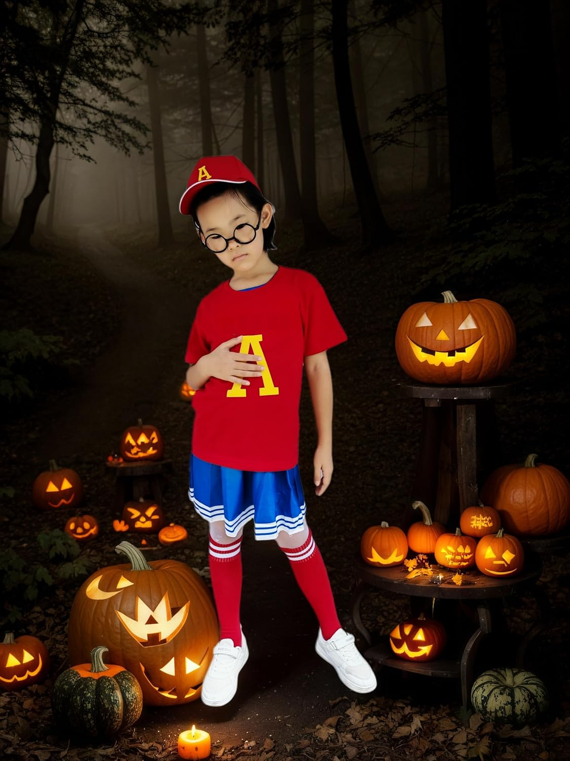 Halloween Costumes Kids Boys or Girls Alvin Book Week Costume with Tshirt Cap Soccer Socks and Glasses Frame