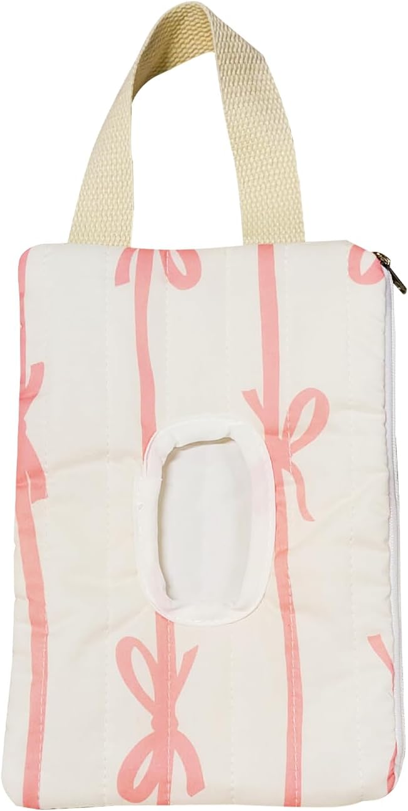 AGLOO Bow Baby Wipes Dispenser - Portable Wet Tissue Storage Bag for Travel, Refillable Diaper Wipe Holder for Car and Stroller &ndash; Reusable Hanging Wet Wipe Pouch (Pink-White)