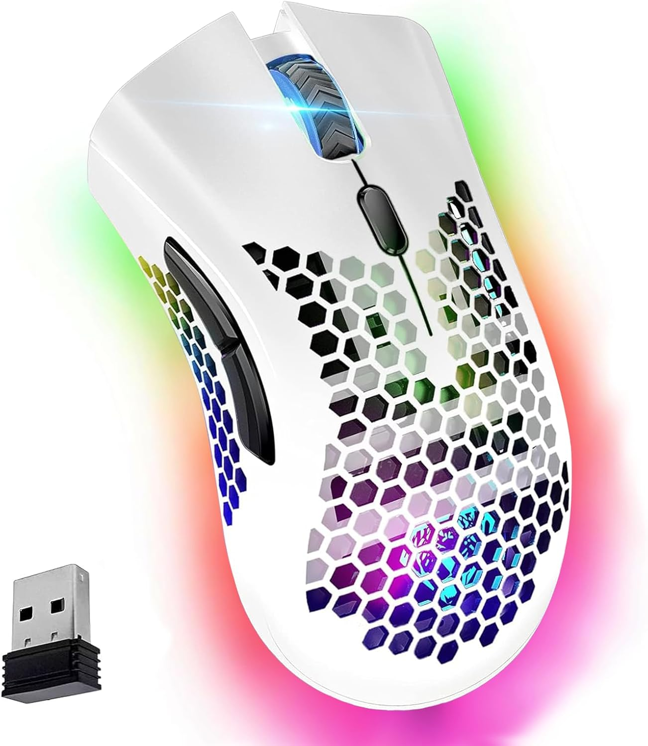 VEGCOO Gaming Mouse, Wireless Mouse Rechargeable Honeycomb Wireless Gaming Mouse with RGB Light/Usb Receiver/Usb Cable/Adjustable DPI, Optical Gaming Mice Mouse for Laptop PC Computer(Pink)