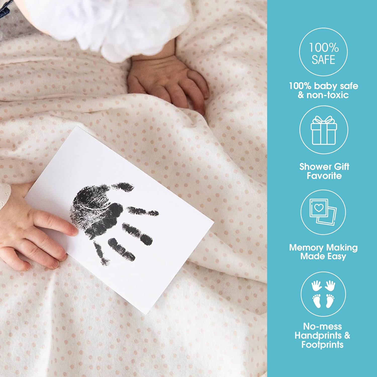 Pearhead Newborn Baby Handprint or Footprint &ldquo;Clean-Touch&rdquo; Ink Pad - 2 Uses - Black image number 3