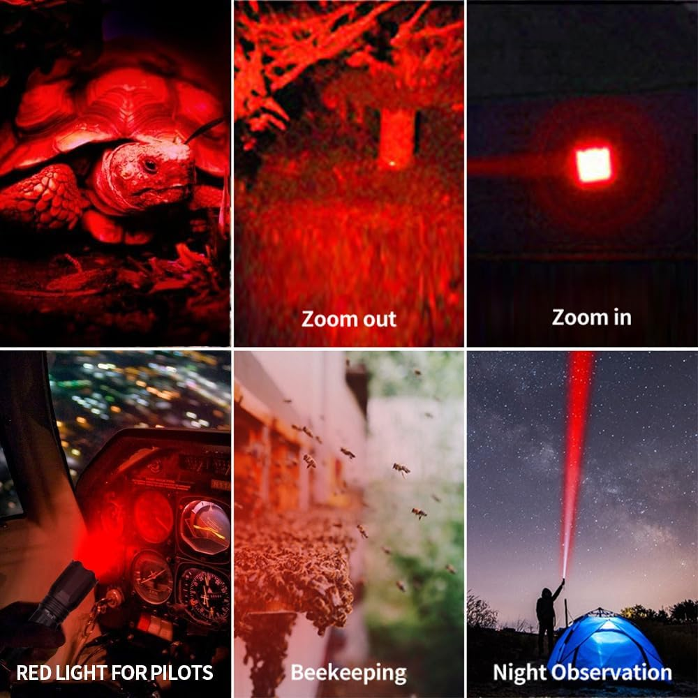 YZYOE Rechargeable Red Light Flashlight, 3 Modes Zoomable Night Observation Astronomy, Red Flashlight for Sea Turtles image number 3