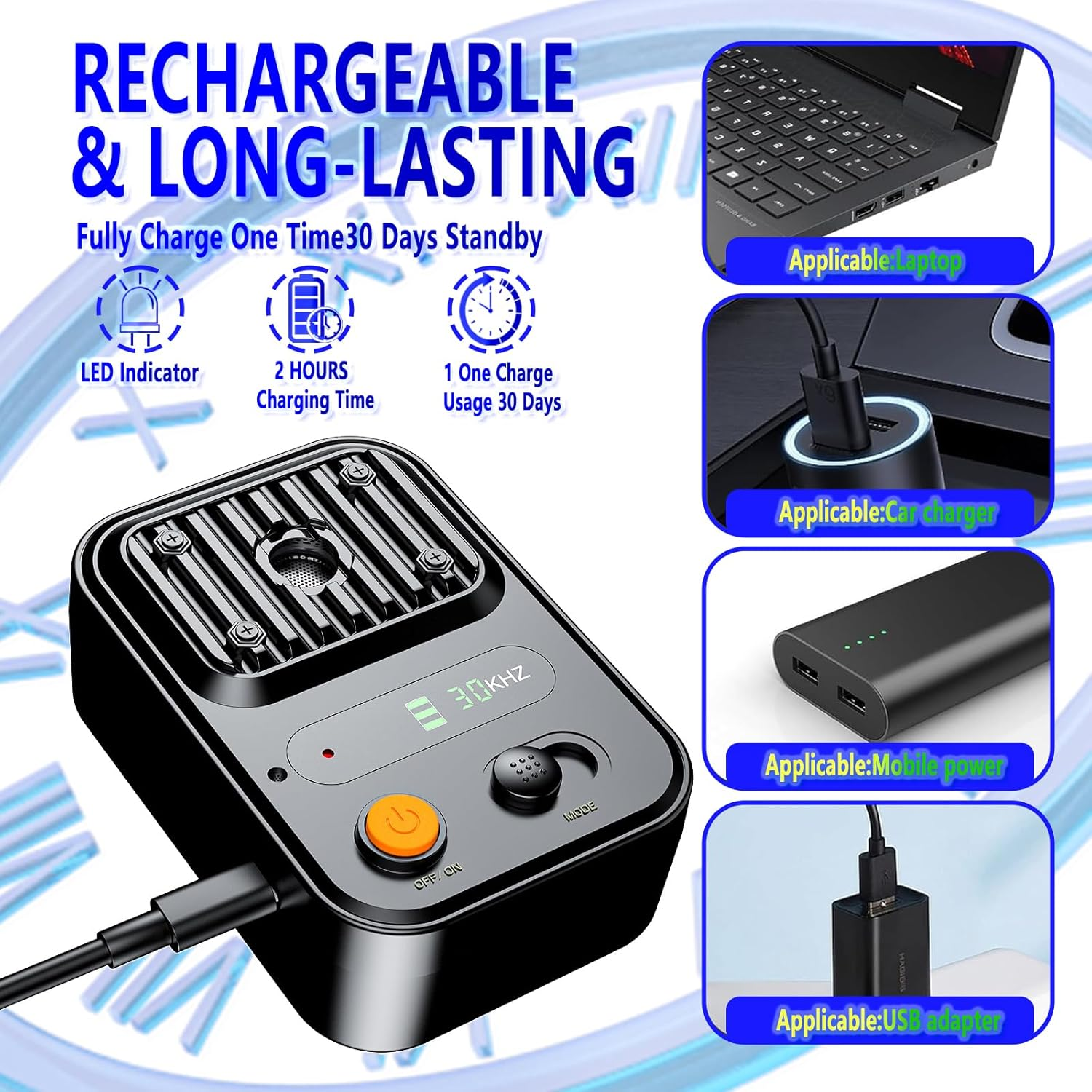 Anti Barking Device for Dogs,Ultrasonic Dog Bark Control Devices,Bark Recognition Silencer,3 Modes Range Deterrent of up to 50 Ft,Rechargeable Waterproof Digital Display,For Indoor and Outdoor(Black1) image number 1