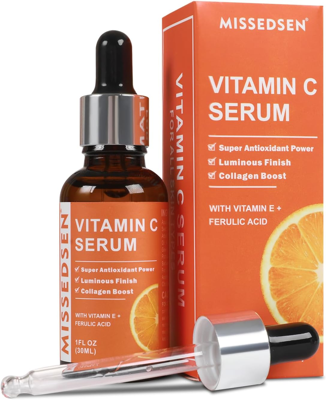 MISSEDSEN Vitamin C Serum for Face with Hyaluronic Acid, Ferulic Acid & Vitamin E, Anti-Aging Face Serum, Brightening Serum for Dark Spots, Fine Lines & Wrinkles, for All Skin Types,30Ml image number 6