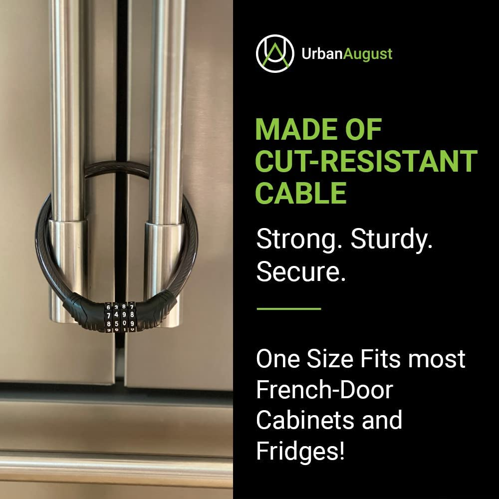 Urban August Fridge Lock: Multi-Functional Cable Combination Lock, for French-Door Refrigerators and Cabinets (Two) image number 3