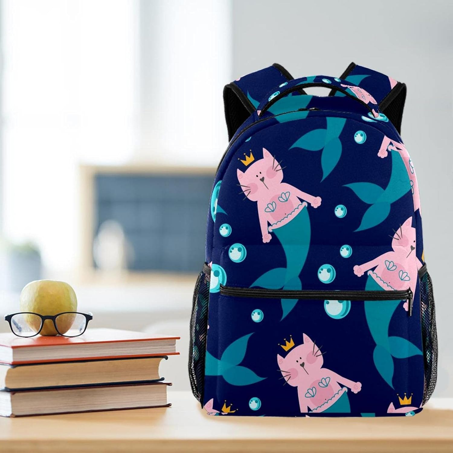 Cat Mermaid and Bubbles Backpack Students Shoulder Bags Travel Bag College School Tote Backpacks image number 4