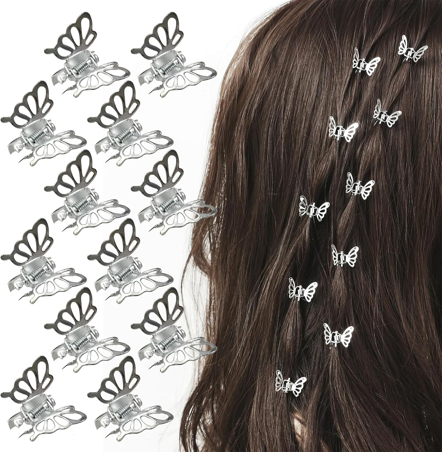 Ylapagne 20 Pcs Hair Claw Clips for Women 0.8 Inch Metals Butterfly Mini Cute Fashion Hair Accessories Small Claw Clips Sliver Colors image number 5