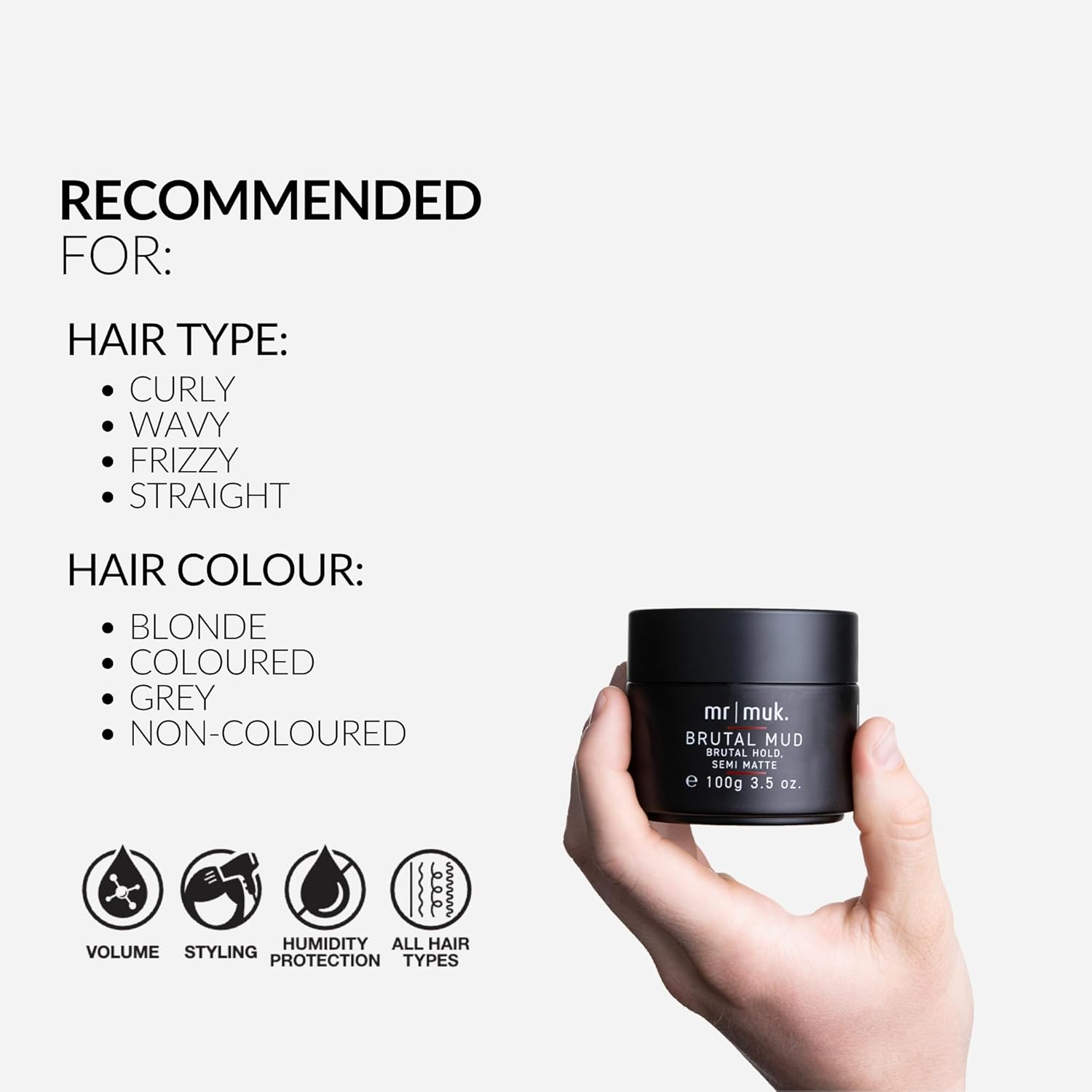 Mr Muk Brutal Mud 100G, Styling & Texturising Powder 12G & Hair Beard Body Wash 250Ml Full Size Trio Pack &ndash; Strong Hold, Matte Texture, Multi-Use Wash &ndash; Hair, Beard & Skin Care for All Types image number 4