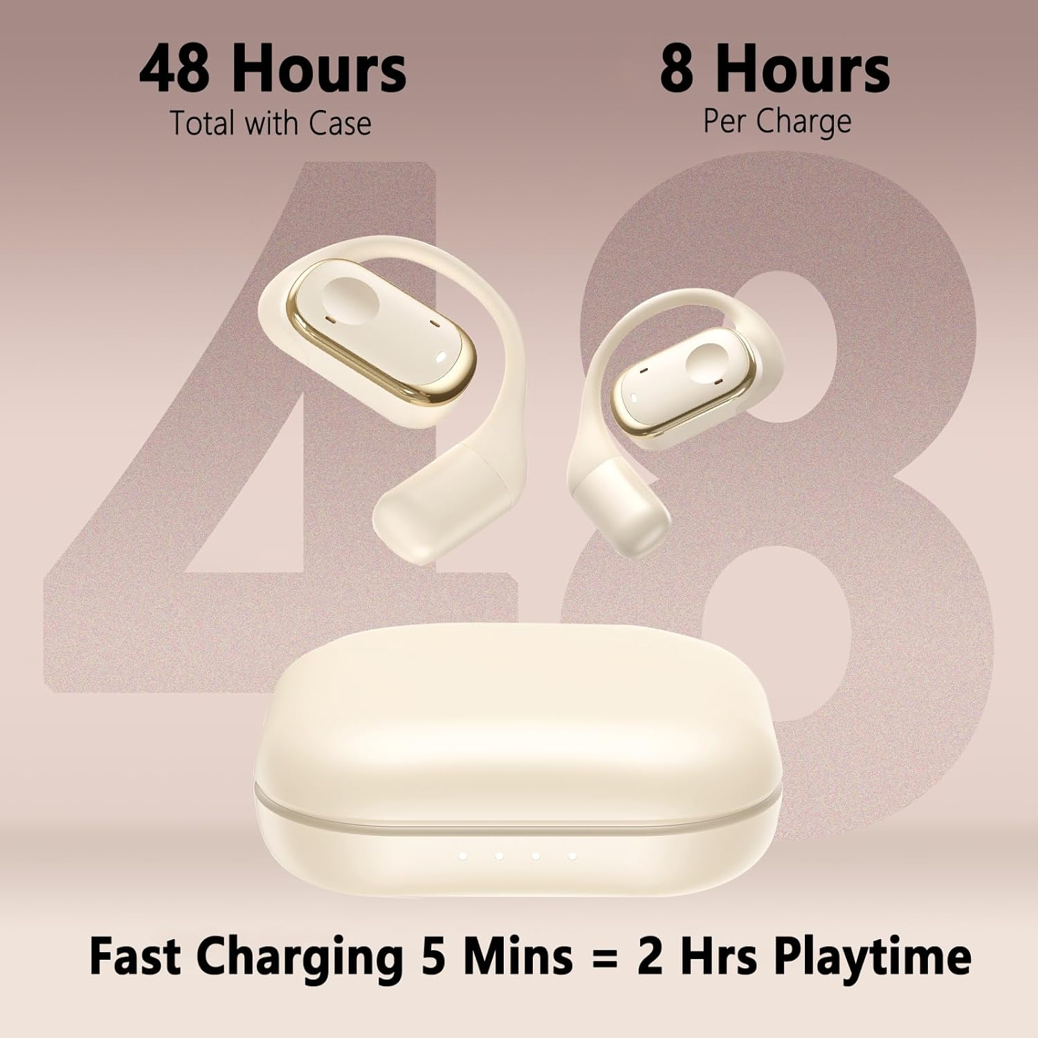 SPOTFISH Open Ear Headphones Bluetooth 5.3, Wireless Earbuds 14.2Mm Enhanced Bass,Immersive Stereo Sound By,Hanging Ear Sports Earphones,4 Mics Clear Calls-Y30 (Beige - Black image number 5