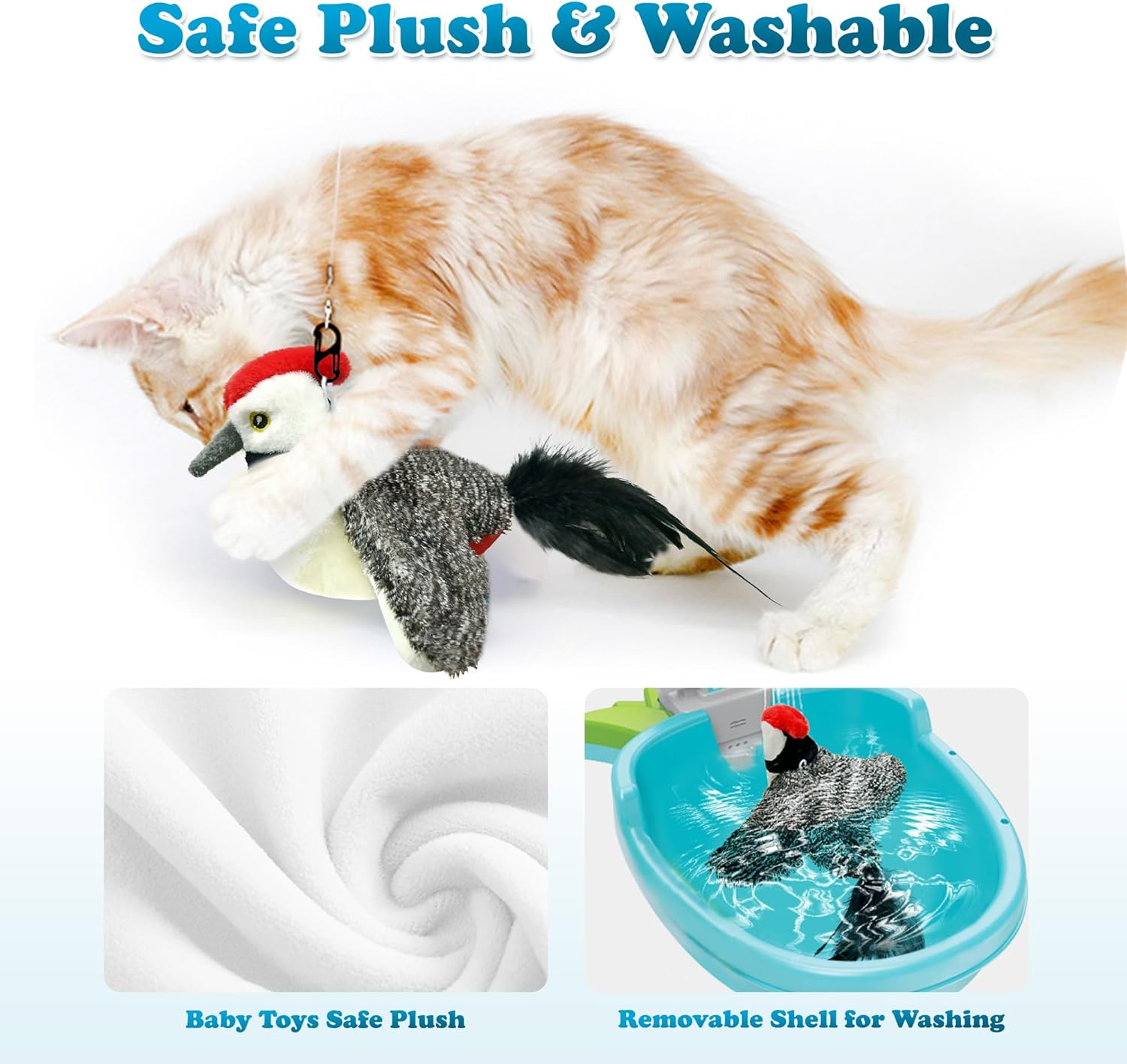 Lewiser Woodpecker Cat Toys, Rechargeable Simulation Bird Cat Toy, Flapping Wings and Lively Chirping, Interactive Catnip Toys for Kitten Kitty Exercise, Touch Activated image number 6