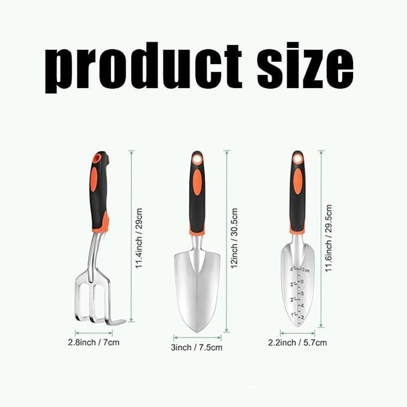 WEZCHUGHAOL 3-Pack Garden Tool Set - Heavy Duty Stainless Steel Gardening Shovel, Digging Trowel & Wide Hand Shovel with Ergonomic Handle for Planting, Weeding, [Orange] image number 2