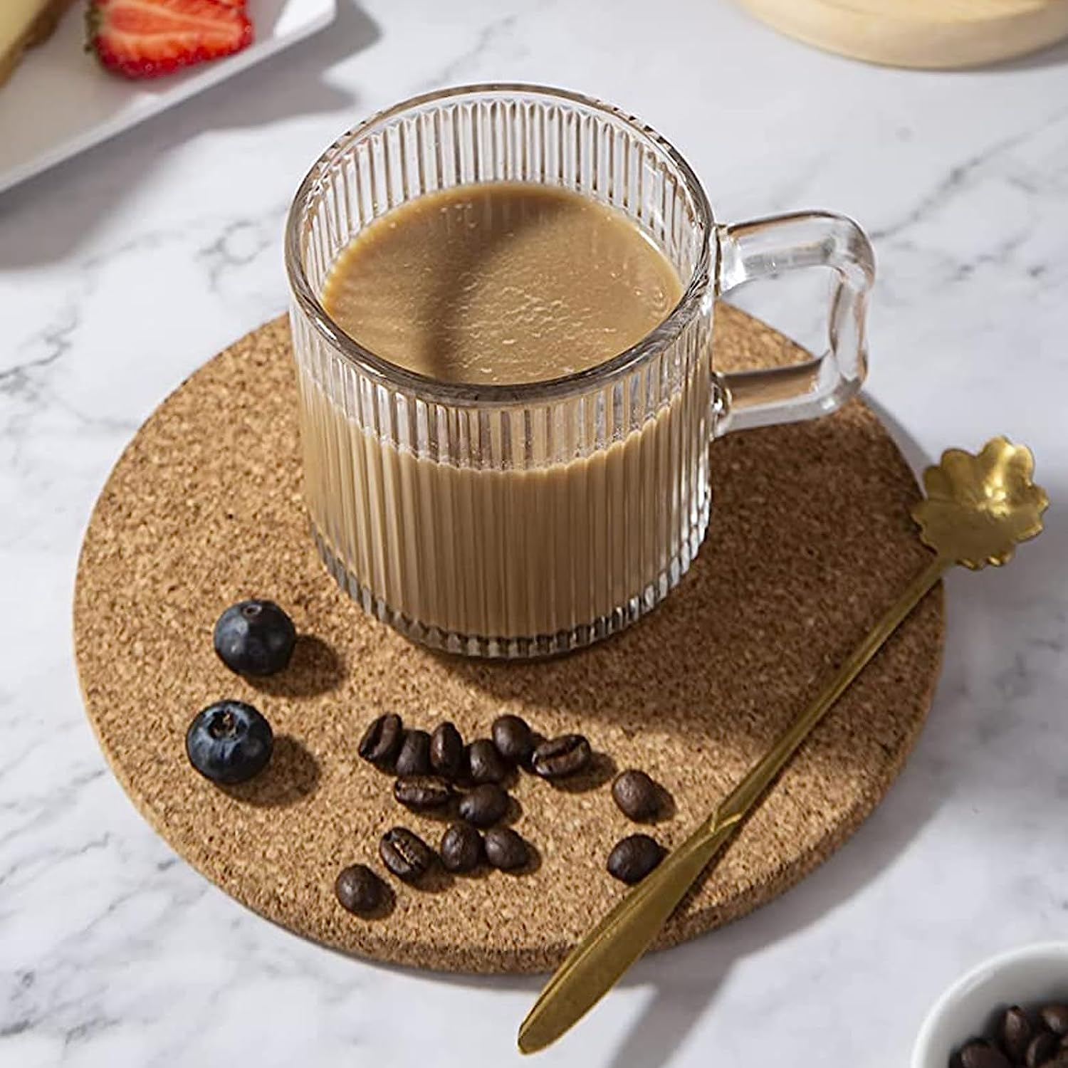 D.M Design&middot;Master [6 Pack, 12 OZ - Premium Glass Coffee Mugs with Handle. Transparent Tea Glasses for Hot/Cold Beverages, Perfect Design for Americano, Cappuccino, Tea and Beverage. image number 6