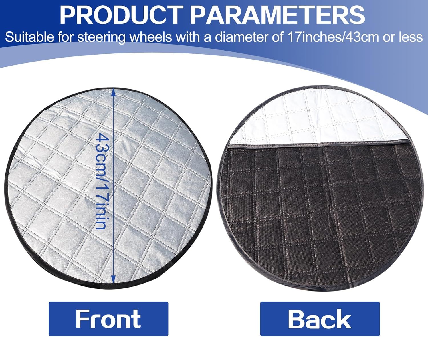 Car Steering Wheel Sun Shade Cover, Universal Steering Wheel Sun Block Anti-Heat UV Rays Block Aluminum Foil Sunshade Cover, Reflective & Foldable Interior Accessories for Sedan SUV Truck RV (Silver) - Black image number 6