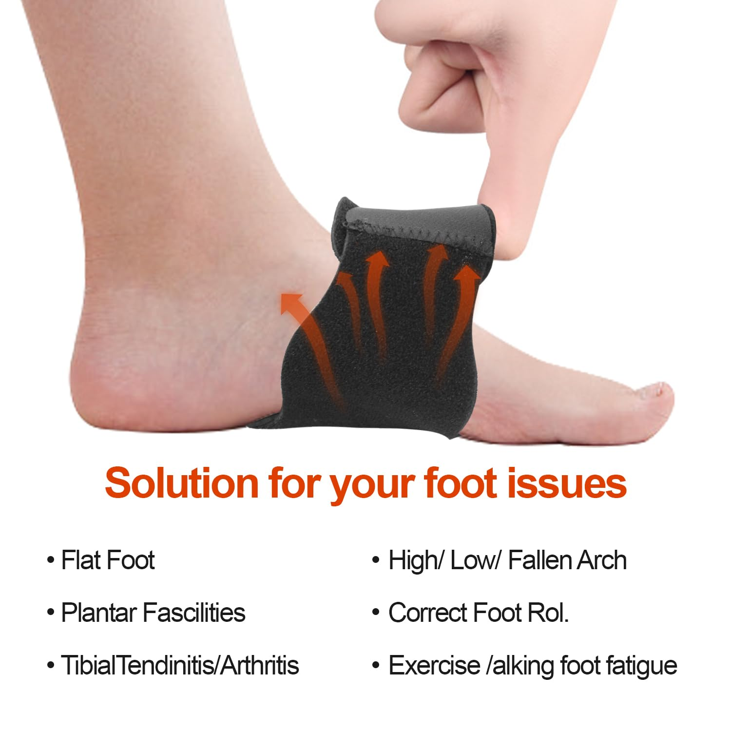 Foot Arch Supports Gel-Padded, H HOME-MART Adjustable Compression Sleeves for Plantar Fasciitis Relief, Heel Spurs, Fallen Arches, Flat Feet Enhanced Foot Care BK image number 3