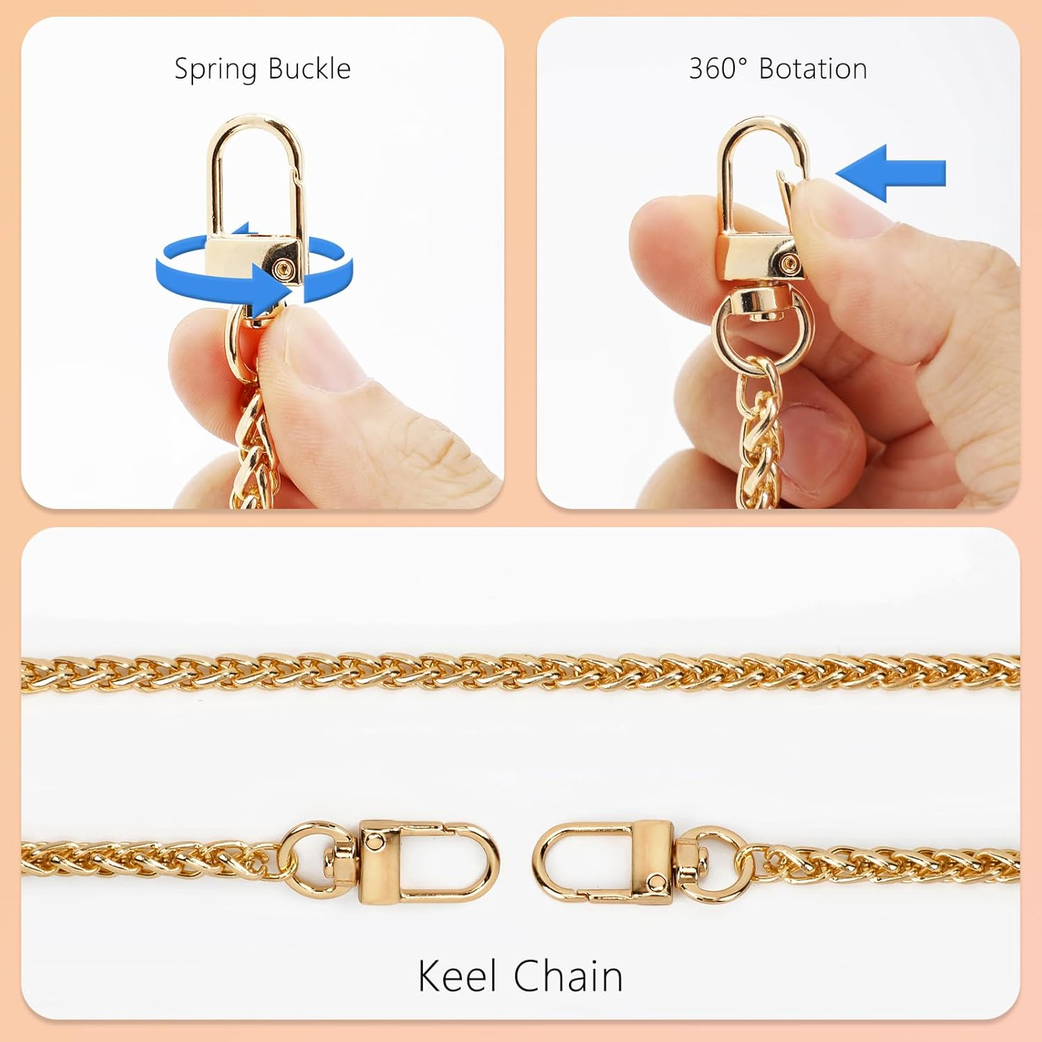 47"/120Cm Purse Chain Strap Shoulder Cross Body Sling Purse Handbag Replacement Accessories with Metal Buckles (Rose Gold) - Rose Gold image number 3