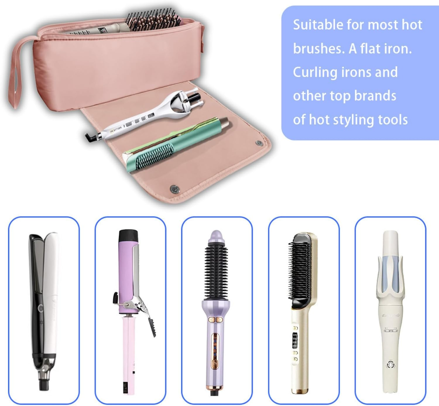Verderoot 2-In-1 Hair Tools Travel Case &ndash; Large Capacity Heat Resistant Storage Bag for Flat Iron, Curling Iron & Hair Dryer &ndash; Waterproof & Dustproof Organizer for Travel & Home (Pink) image number 1