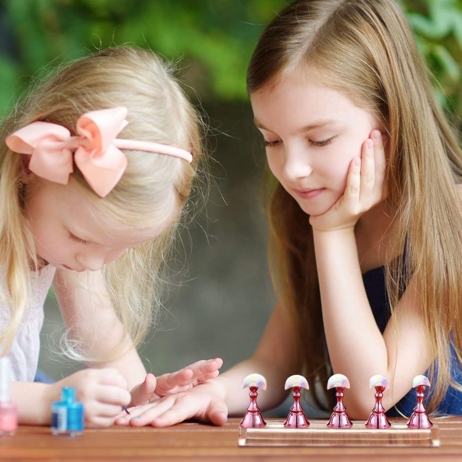 Blulu 2 Sets Nail Stand for Press on Acrylic Nails Display Practice Magnetic Fake Nail Holder for Painting Nails for False Fingernail Manicure Tool Home DIY Salon Supplies(Pink) - Black image number 2