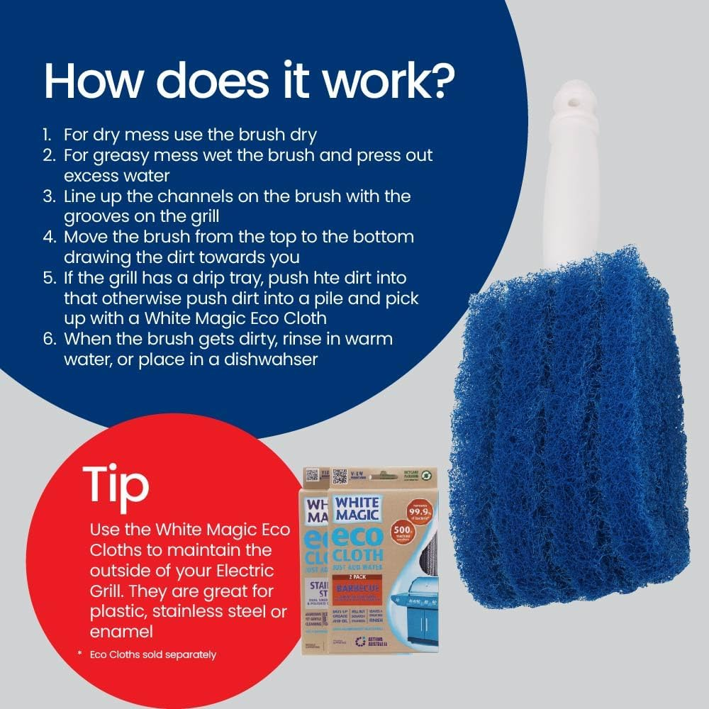 White Magic Electric Grill Cleaning Brush &ndash; 25Cm, Made in USA, Heat-Resistant for Hot Grills, Efficient Grease & Grime Removal, Safe Handle, Durable Design for Indoor & Outdoor Electric Grills image number 4