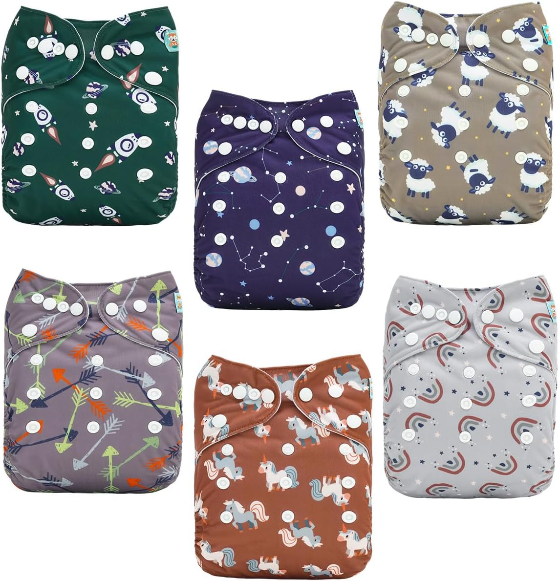 ALVABABY Baby Cloth Diapers 6 Pack with 12 Inserts Cloth Diaper Covers Adjustable Washable Reusable for Baby Girls Boys 6DM115-AU