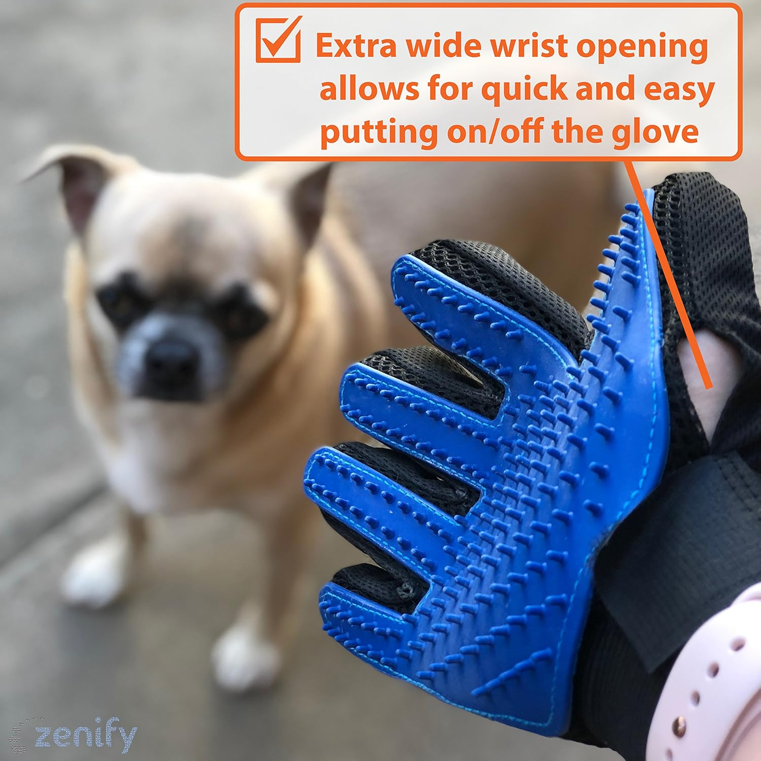 Zenify Pet Hair Remover Dog Grooming Glove Cat Brush Fur Removal Groomer Supplies for Short Haired Cats Puppy Dogs Horses Rabbits Massager Silicon Deshedding Mitt Efficient Gift (Blue 2 Pack) - Blue Right Handed image number 3