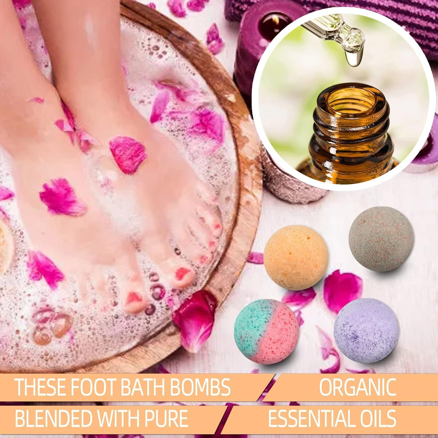 12-Pack Organic Foot Bath Bombs with Bath Salt | Infused with Essential Oils | Relieves Dry Cracked Feet, Athletes Foot, Foot Odor & Soothes Tired Sore Feet image number 5