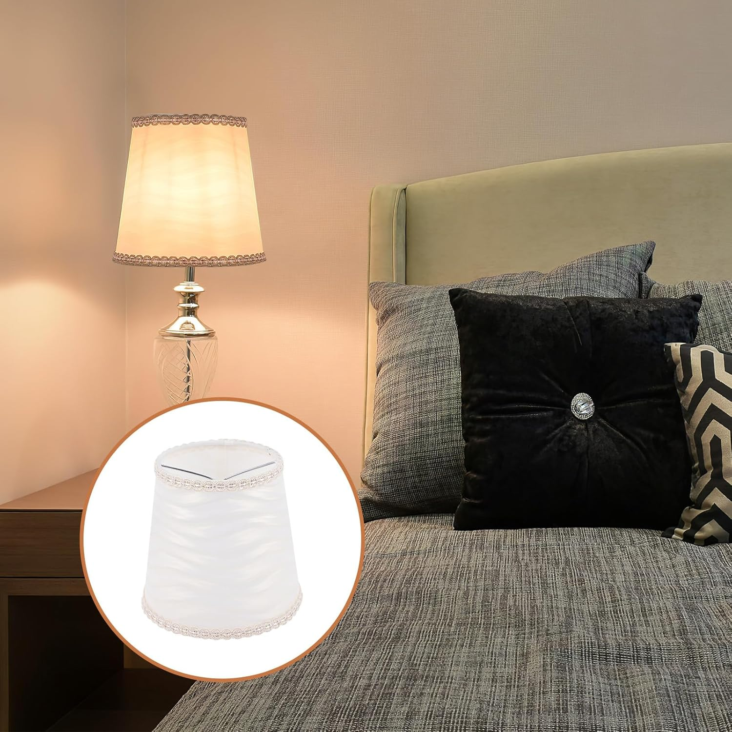 GALPADA Clip-On Small Fabric Lampshade with Reflective Wave Pattern for Light, Shade Accessory for Table Lamps and Home Lighting image number 1