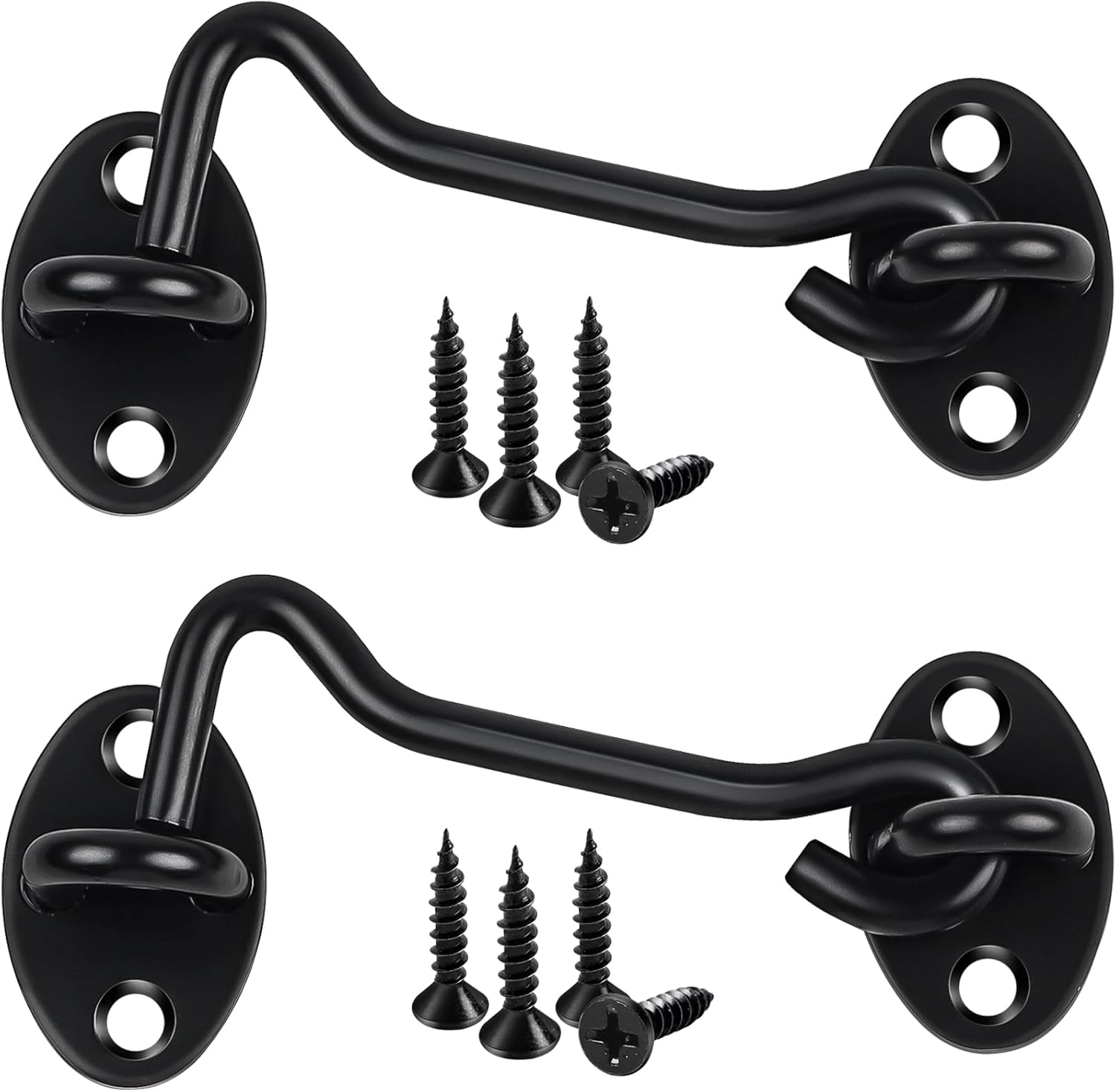 2 Pack Hook and Eye Latch, 4 Inch Black Cabin Hooks Stainless Steel Eye Gate Latch Easy Lock, Sliding Door Hooks Barn Door Catch Hardware with Screws for Outdoor Garden Shed Patio Window Wooden Gates image number 1