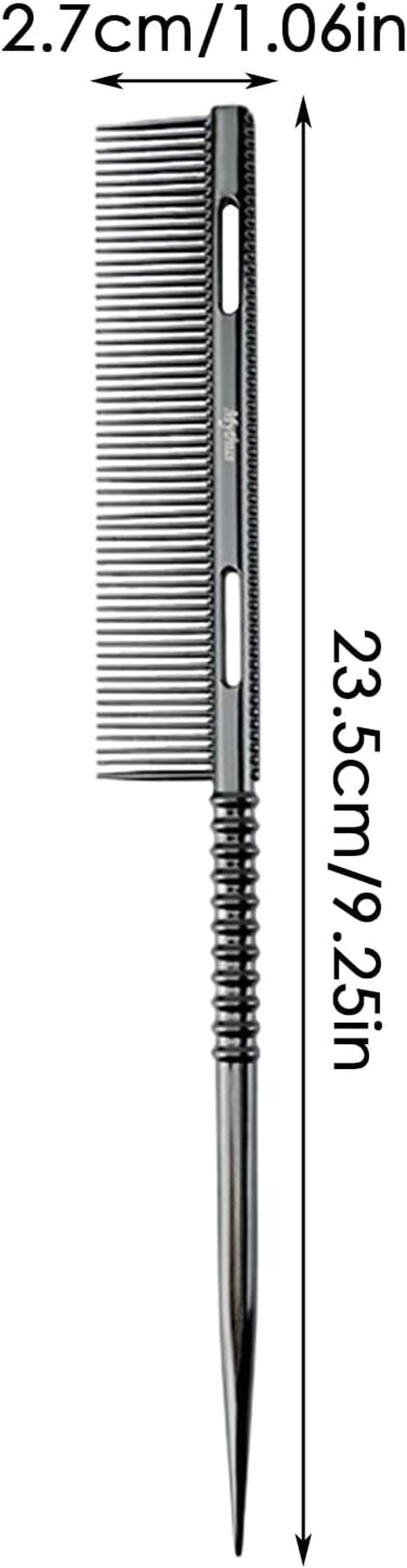 Tail Comb - Metal Parting Tooth Tail Hair Brush,Ergonomic Detangling Styling Comb for Daughter Wife Girlfriend - Black image number 2