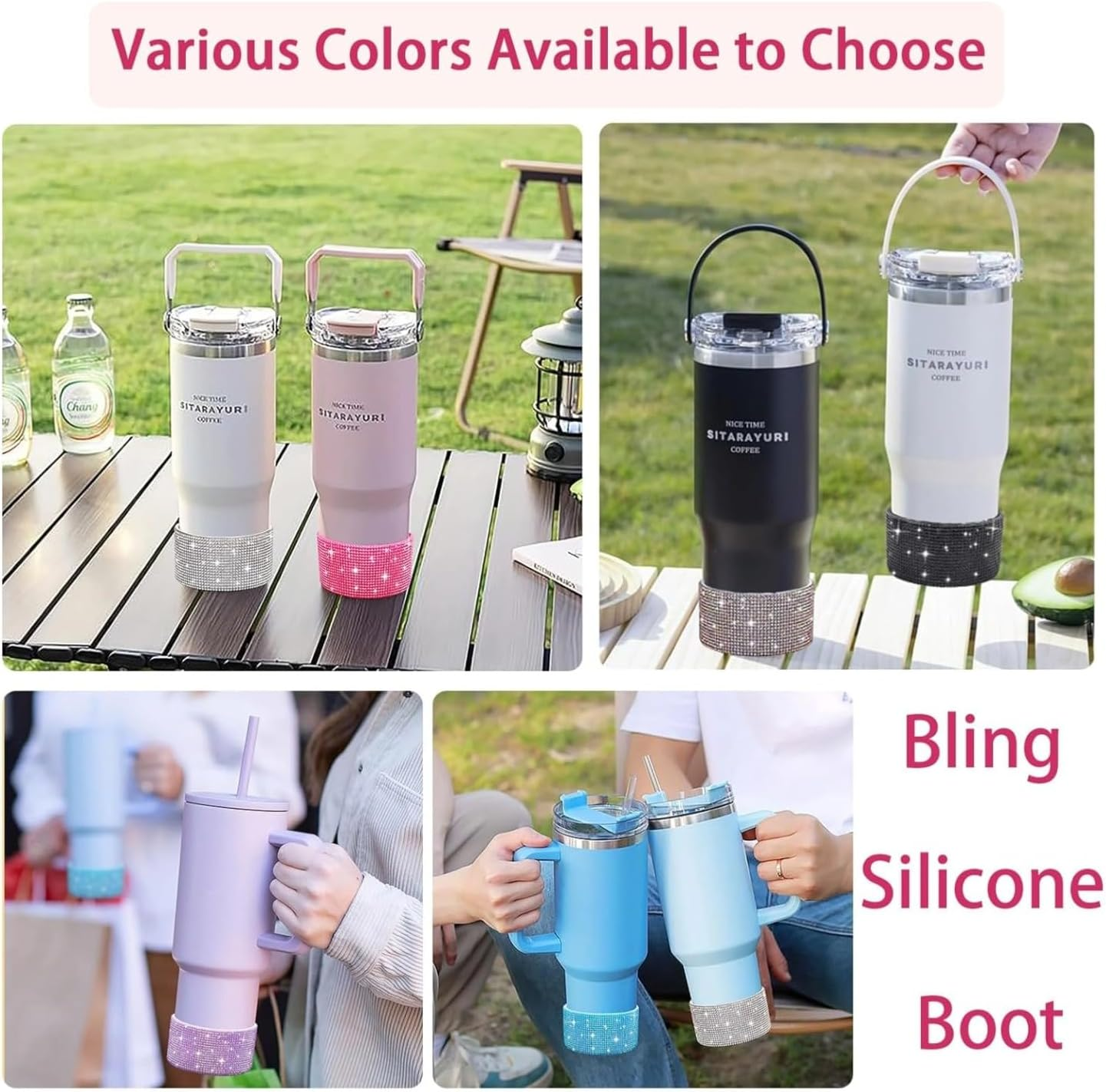 Protective Rhinestone Glitter Silicone Boot Bling Diamond Anti-Slip Sleeve Cover for Stanley Cup 20-40Oz,12-24Oz and More Tumblers 2.8-2.9 Inch Bottom image number 5