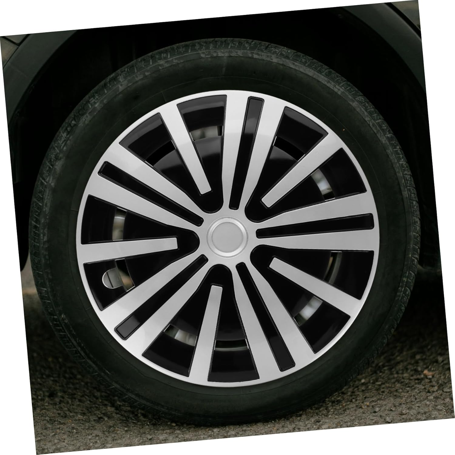 HONMEET Universal 14-Inch Car Wheel Hub Cap Cover Abs Plastic Rim Center Caps Replacement for Truck SUV, Silver Black, Automotive Wheel Accessories for Rim Decoration and Repair