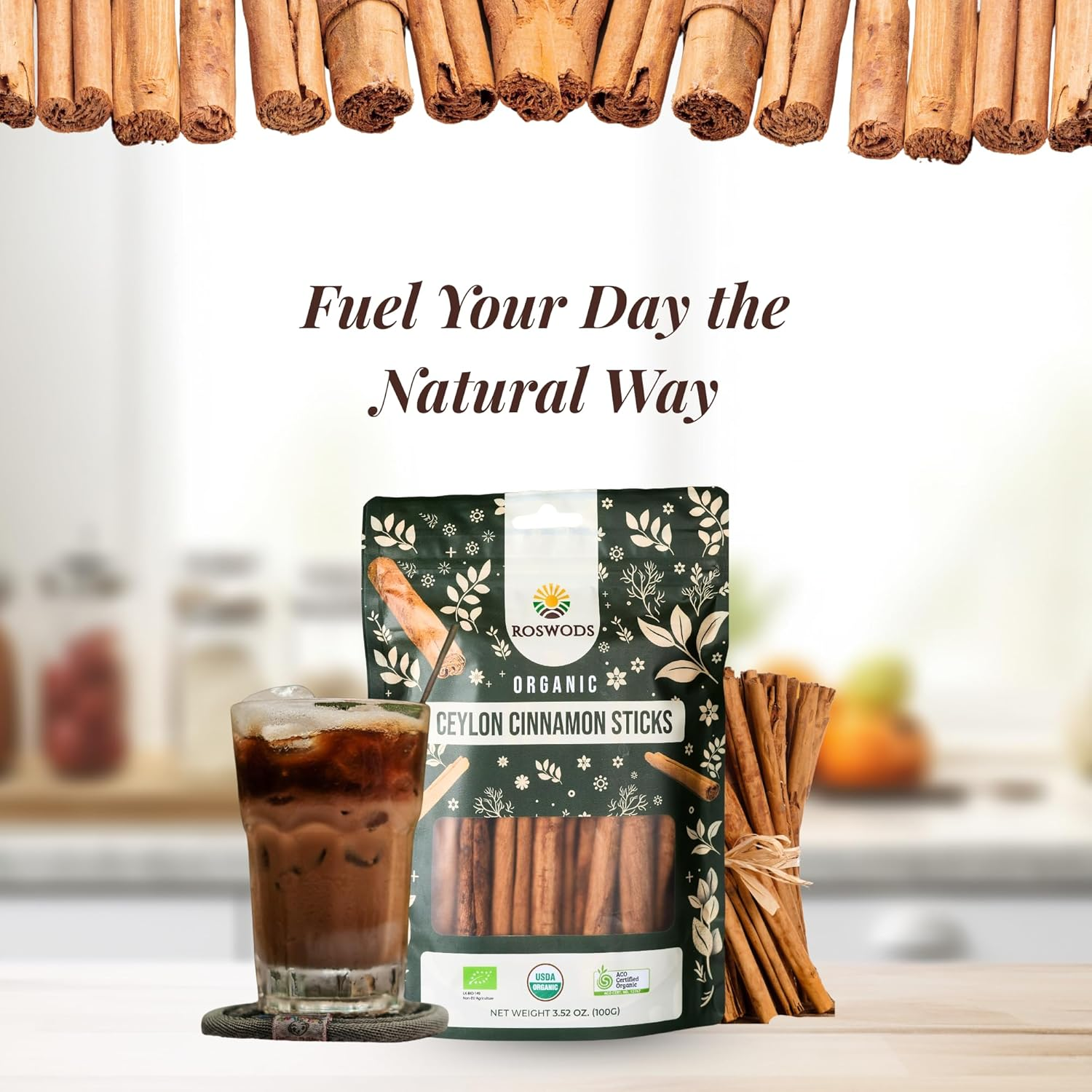 Roswods Australian Certified Pure Ceylon Organic Cinnamon Sticks &ndash;Pure Organic Ceylon Cinnamon-50G