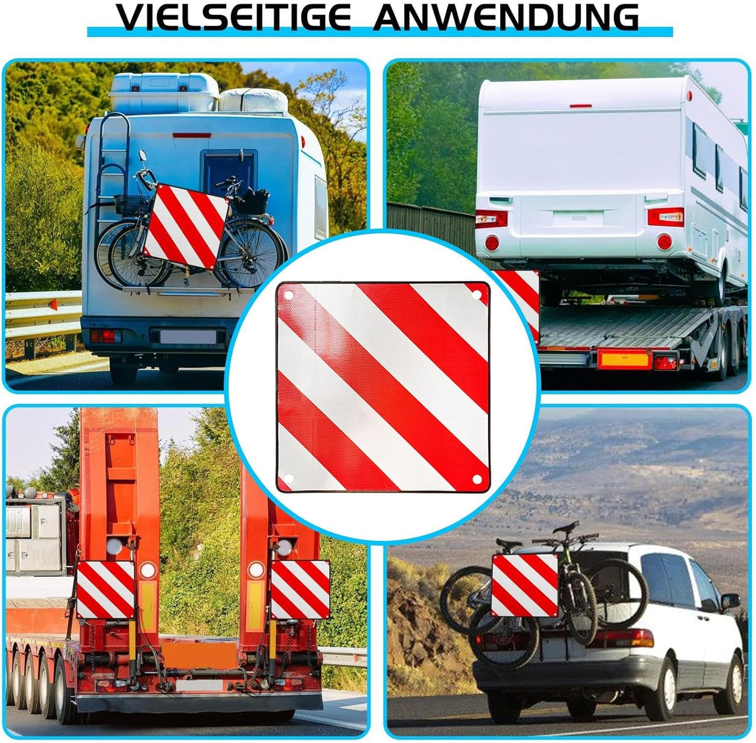 Safety Signs - Car Roadside Warning Board | Red White Reflective Square Alarm for Road Trip Automotive Auto Bike Carrier Security Truck Vehicle Car image number 4