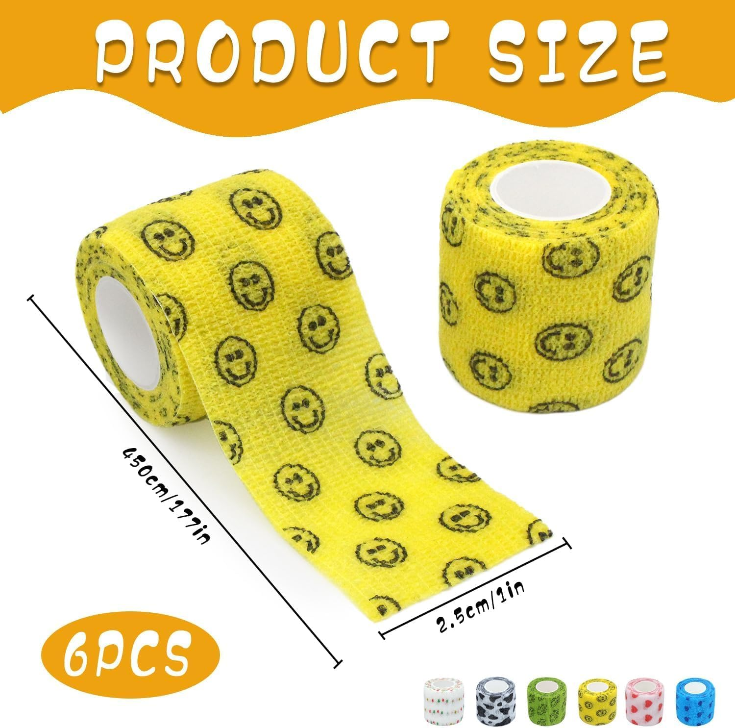 Self-Adhesive Bandage Dog Vet Wrap, 6 Roll Pet Vet Wrap Cohesive Bandages,Dogs Elastic Bandage Wrap Tape for Wrist Ankle Sprains, 2.5Cm X 4.5M image number 5