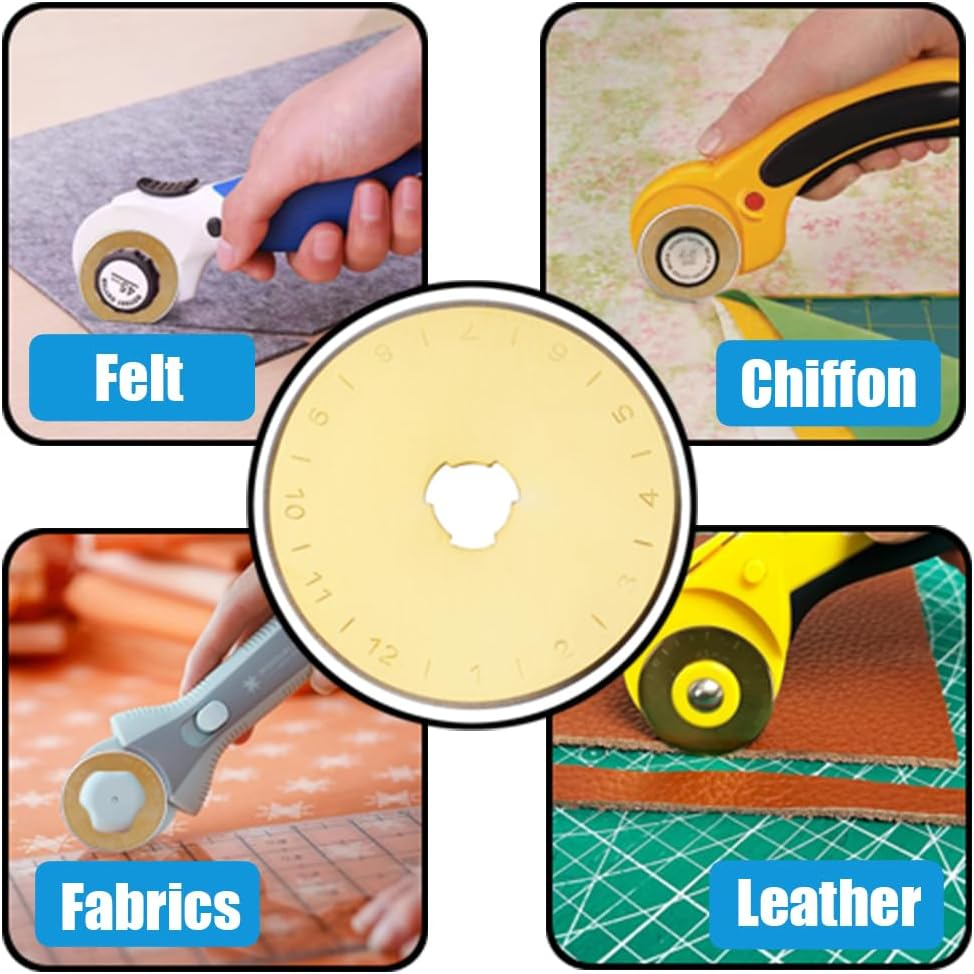 Yakamoz Titanium Coated 45Mm Rotary Cutter Blades, 10 Pack Replacement Rotary Blades for Quilting Scrapbooking Fabric Sewing, Leather, Paper Cutting & Arts Crafts image number 4