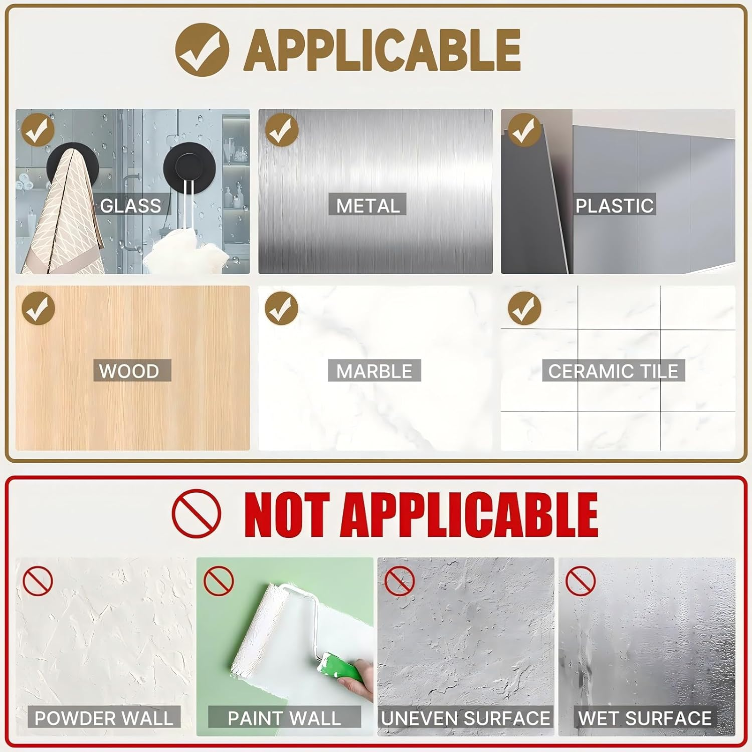 4 Pcs Suction Cup Hooks for Shower, No-Drill Bathroom Hooks Can Pull up to 15 Lbs for Kitchen, Toilet, Restroom on Glass, Suction Hook Suitable for Hanging Towels Suction Hooks, Rustproof, Matte Black - 2 Pcs Gold Bright image number 5