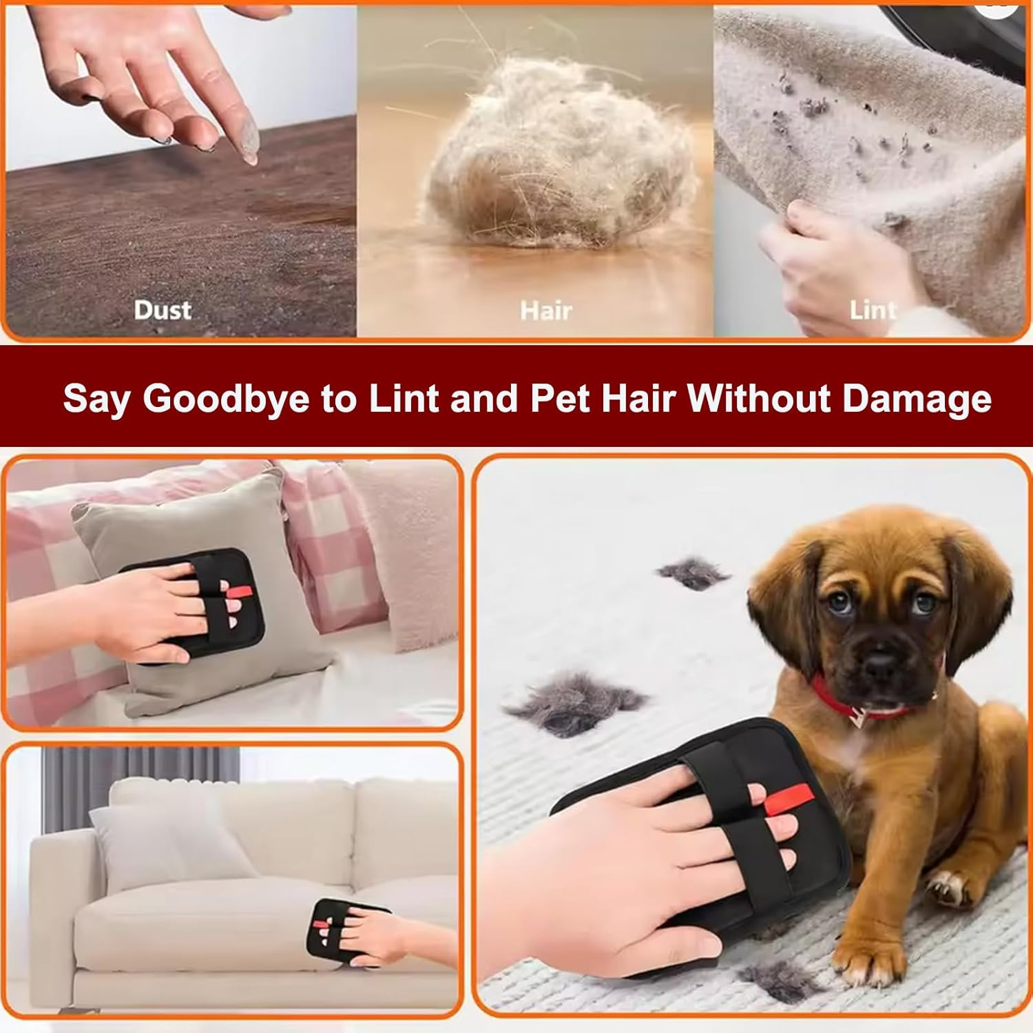 TOOCAWO 2 Pcs Pet Hair Remover, Electrostatic Pet Hair Removal Glove, Washable Reusable Dog and Cat Hair Remove Glove, for Couch, Sheet, Furniture, Carpet, Curtain