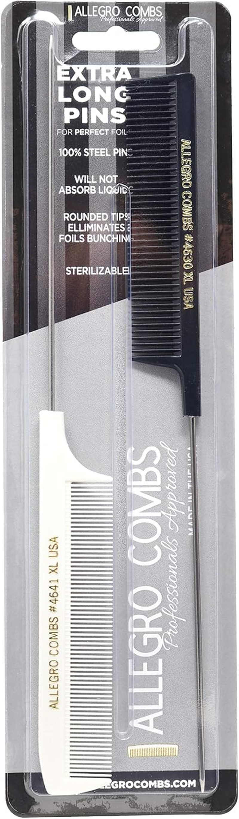 Allegro XL Pintail Rat Tail & Parting Combs - Metal Tail Foiling & Pin Combs (2 Pc. BLUE & AQUA)