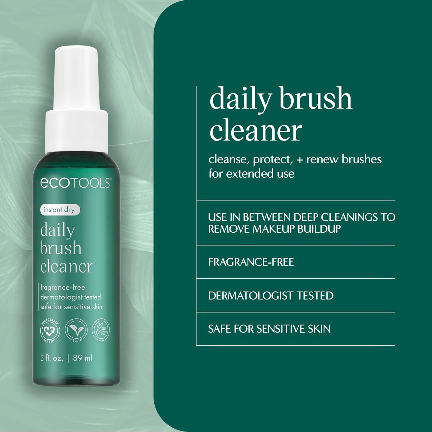 Lingtoolator Daily Brush Cleaner, Makeup Brush Cleanser Spray, Quick Drying Brush Spray, Fragrance Free & Dermatologist Tested, Travel Size, TSA Approved, Cruelty-Free & Vegan, 3 Fl Oz./89 image number 3